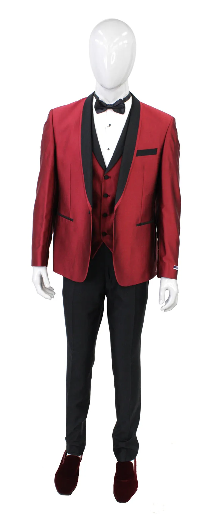 Portabella Solid 1 Button Slim Fit Tuxedo Suit with Black Compose Shawl Lapel, TUX300-BURGUNDY