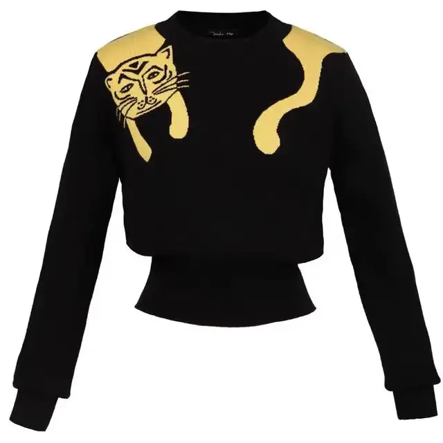 Pre Order: Elegant Black Jacquard Cartoon Sweater