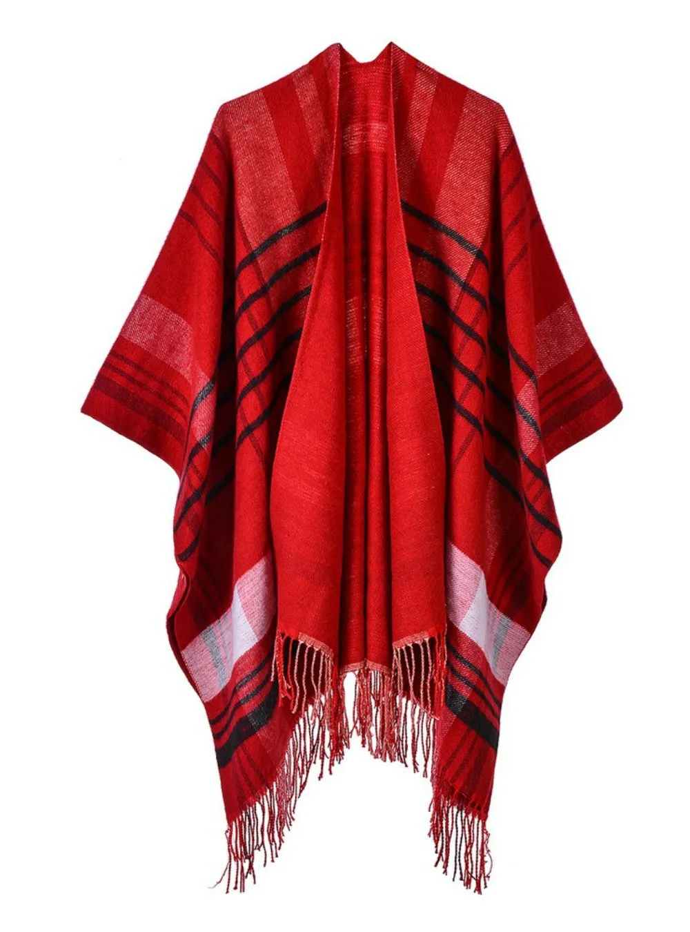 PRICK PLAID FRINGE JOKER WARM SHAWL CLOAK