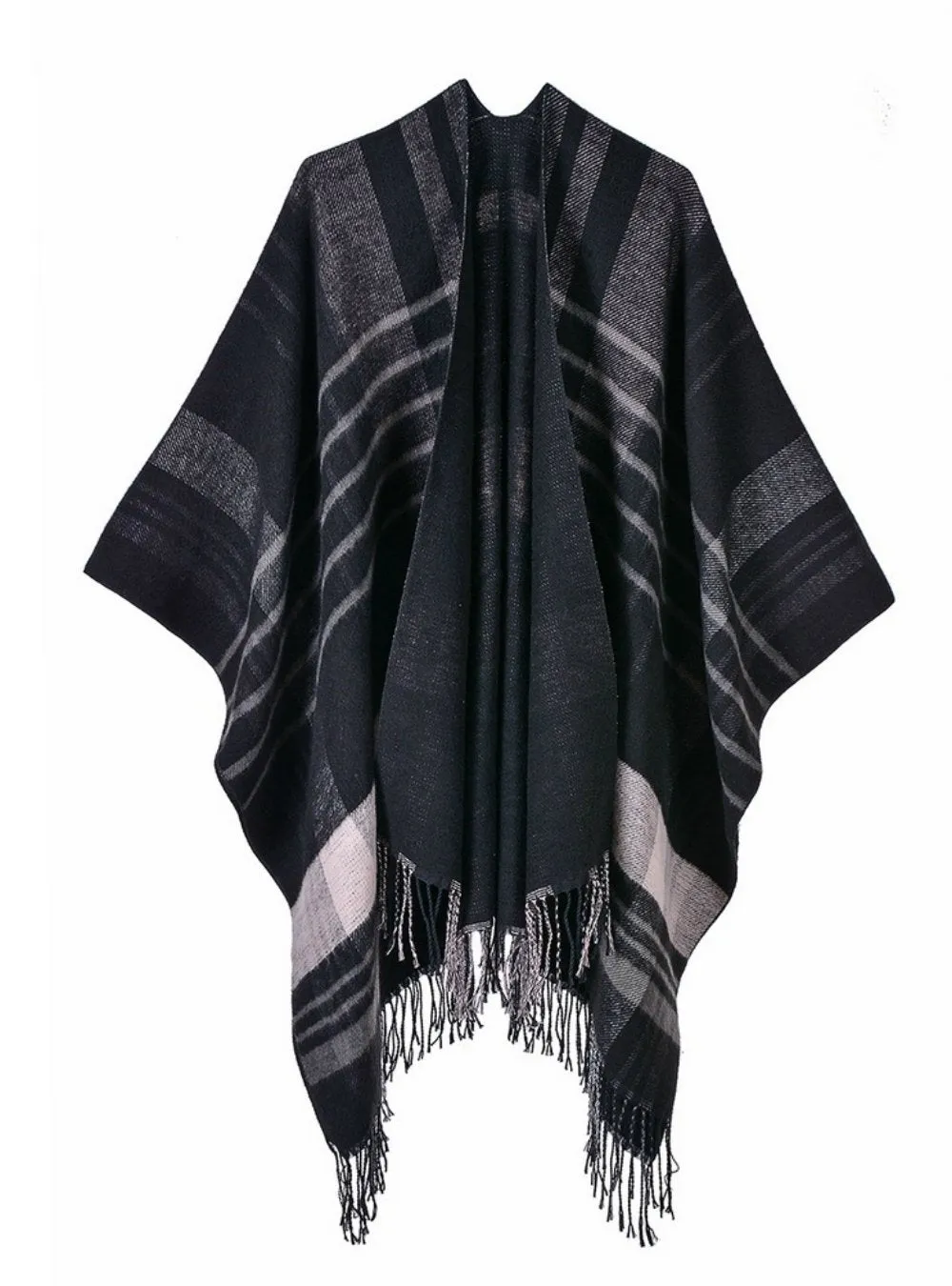 PRICK PLAID FRINGE JOKER WARM SHAWL CLOAK