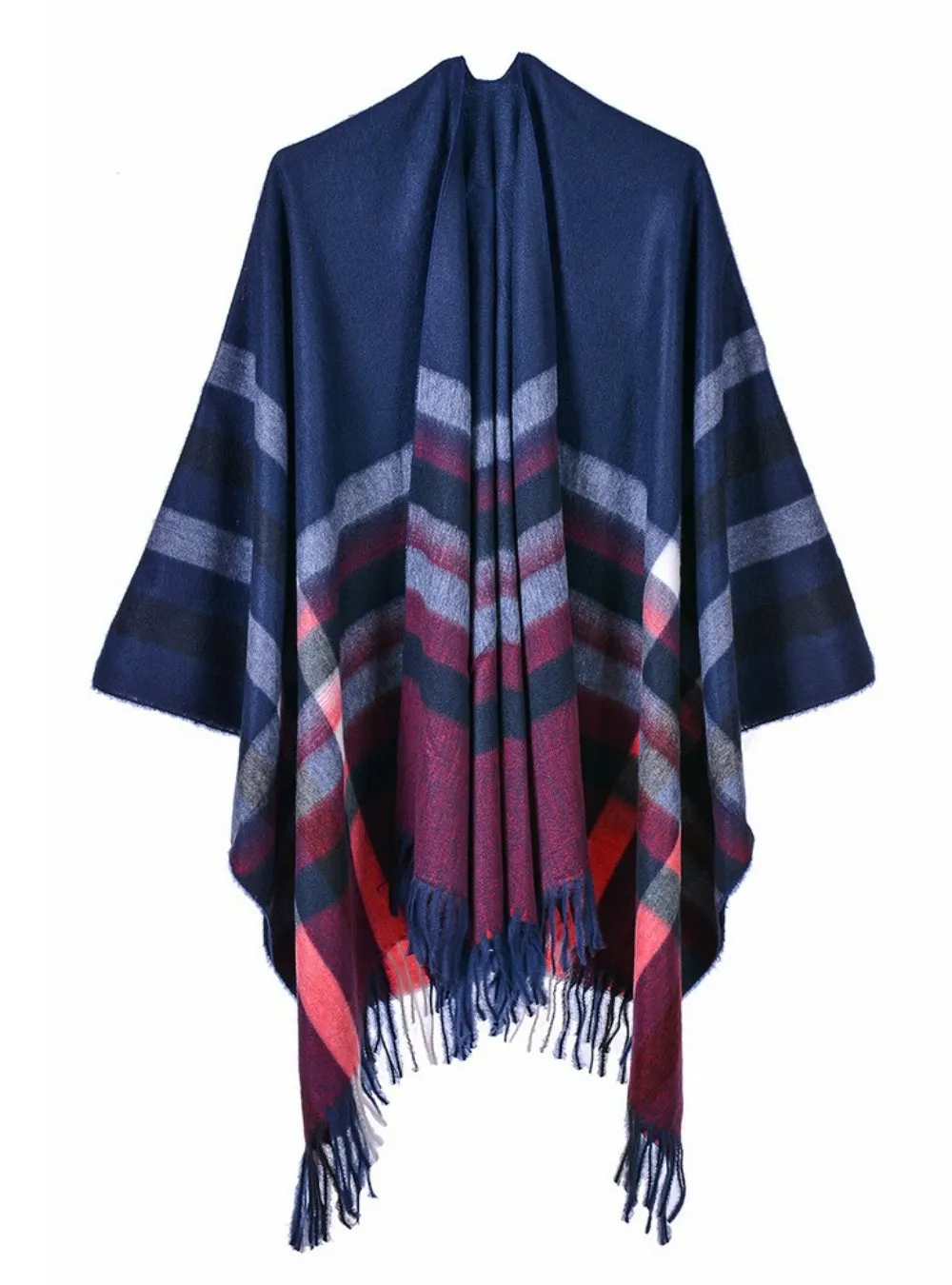 PRICK PLAID FRINGE JOKER WARM SHAWL CLOAK