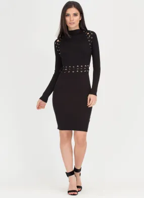 Punched Up Lace-Up Sweater Dress