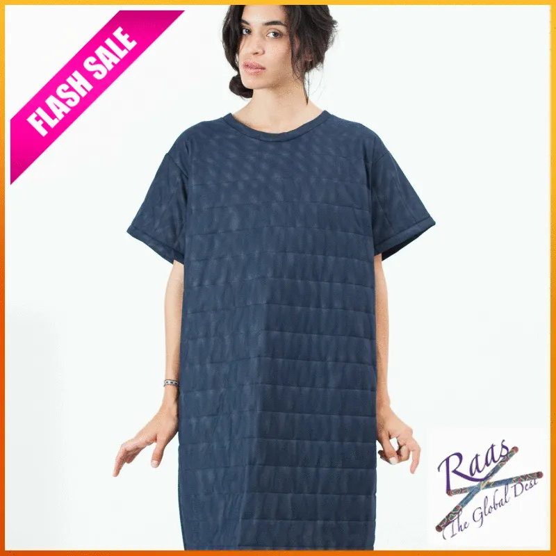 Quilted Mesh T-Shirt Dress in Navy