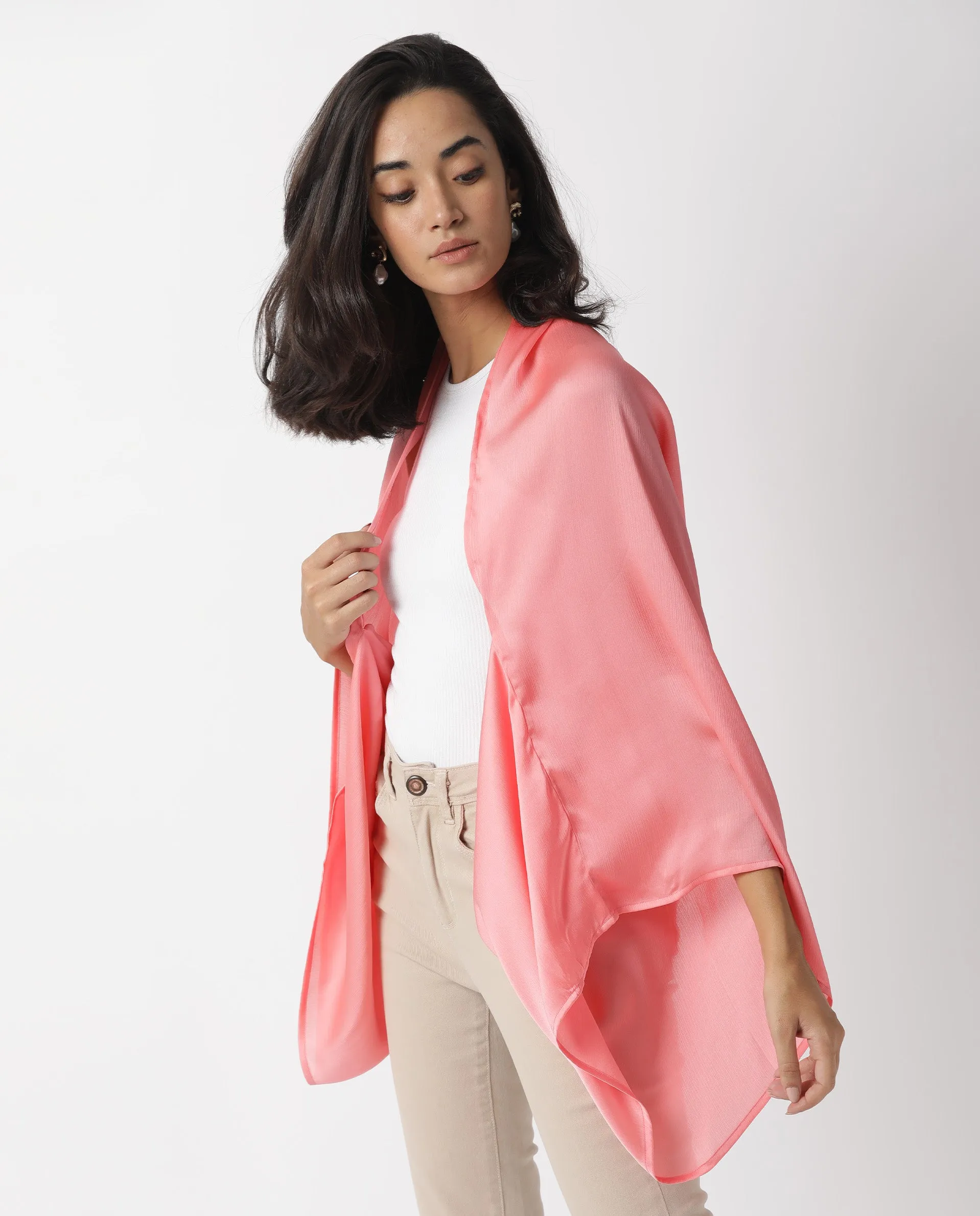 Rareism Womens Nigera Peach Outer Wear Polyester Fabric Regular Fit Cape Sleeves