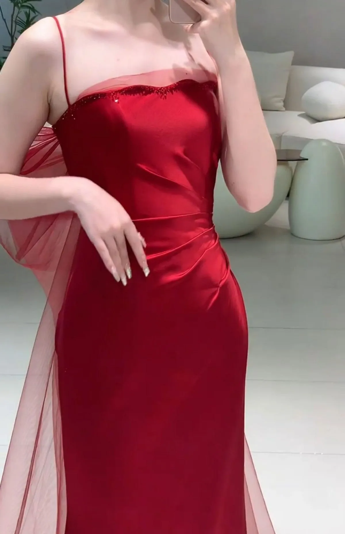 Red Soft Satin Mermaid Long Party Dress, Red Long Evening Dress Formal Dress