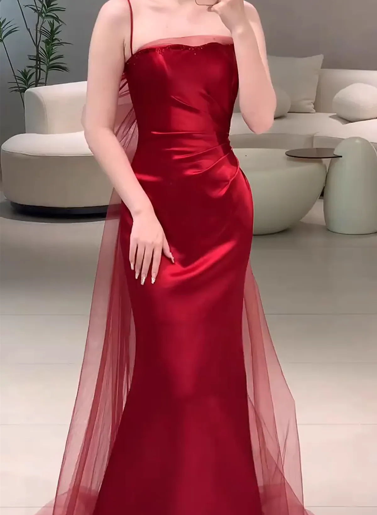 Red Soft Satin Mermaid Long Party Dress, Red Long Evening Dress Formal Dress