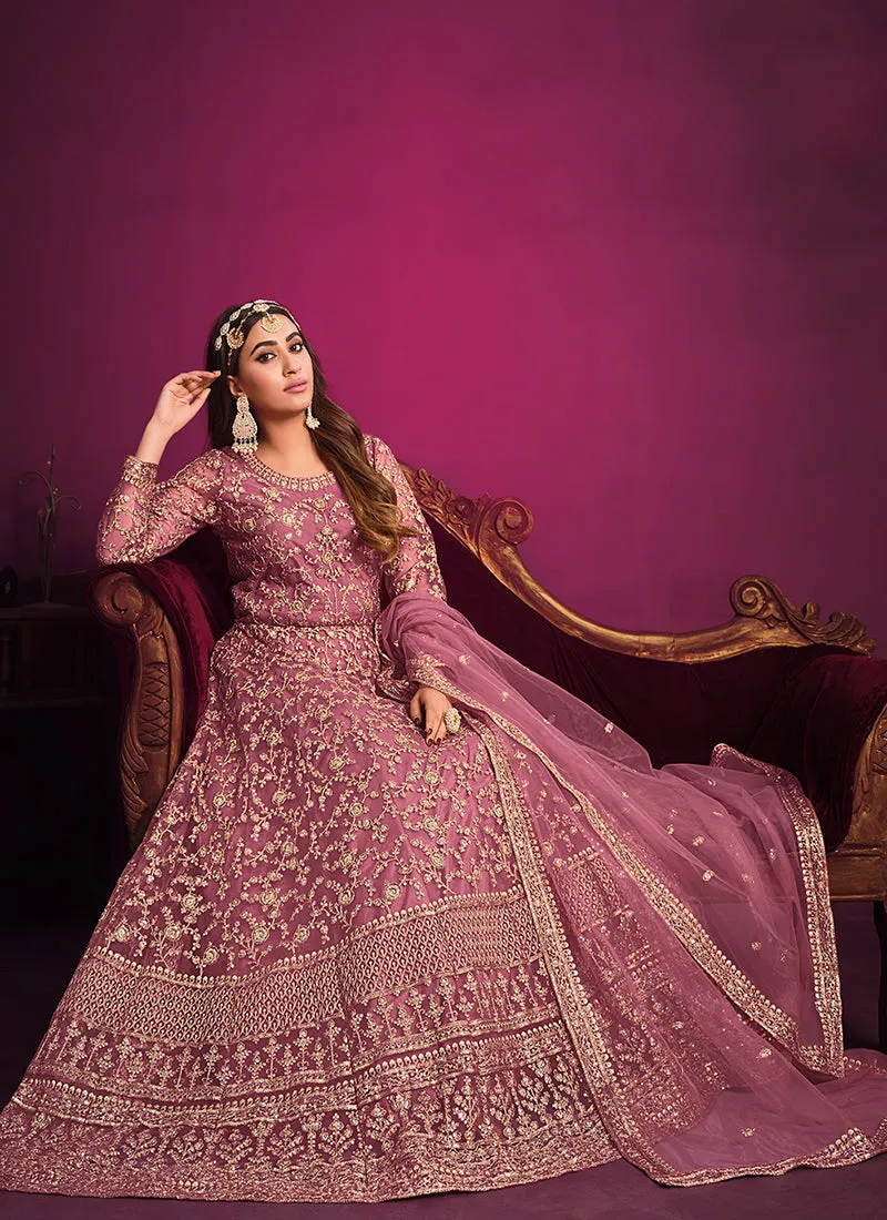 Rich Pink Embroidery Festive Anarkali Suit