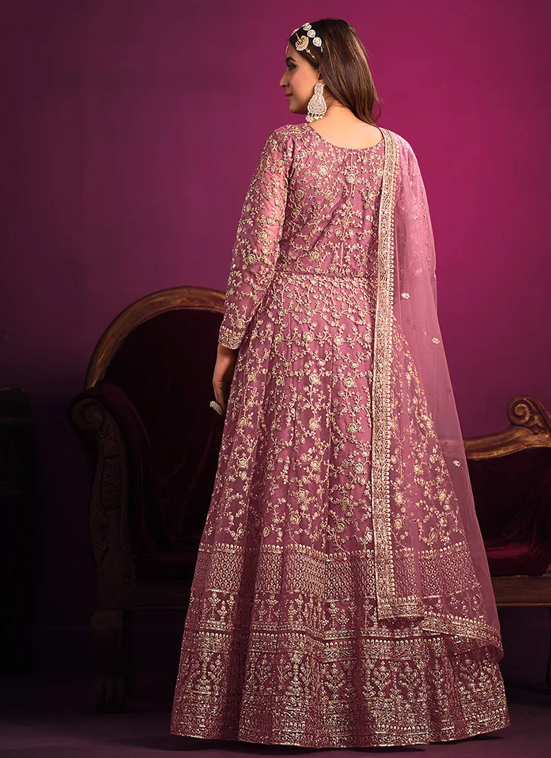 Rich Pink Embroidery Festive Anarkali Suit