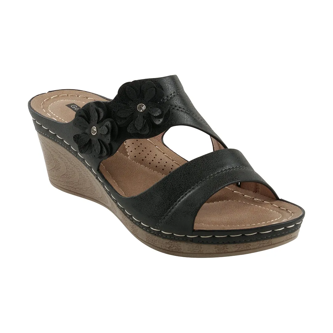 Rita Black Wedge Sandals