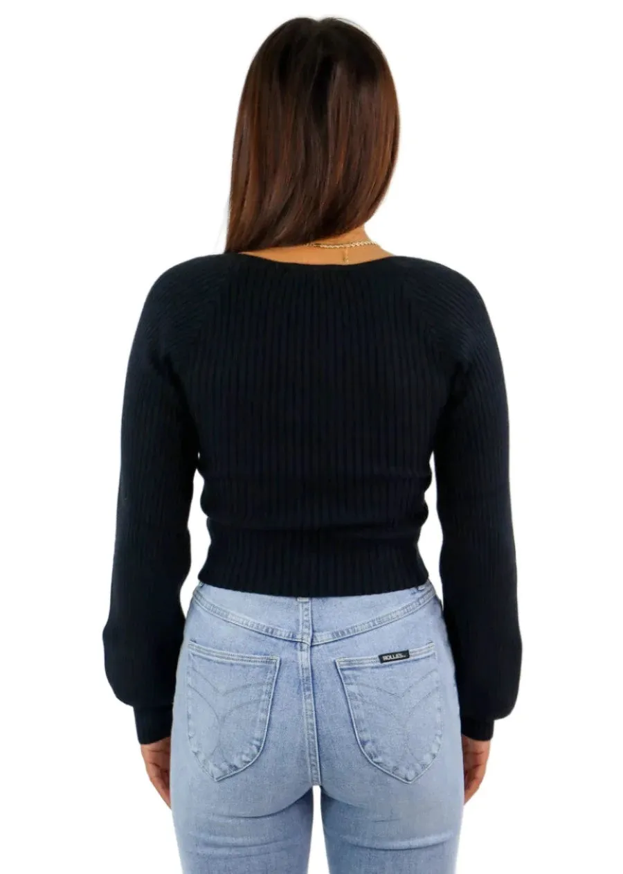 Rock N Rags - "Here Goes Nothing" Sweater - Black - Square Neck Puff Sleeve