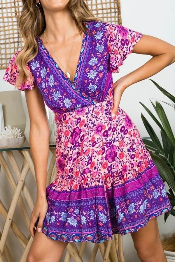 Ruffle Floral Sleeveless Mini Dress