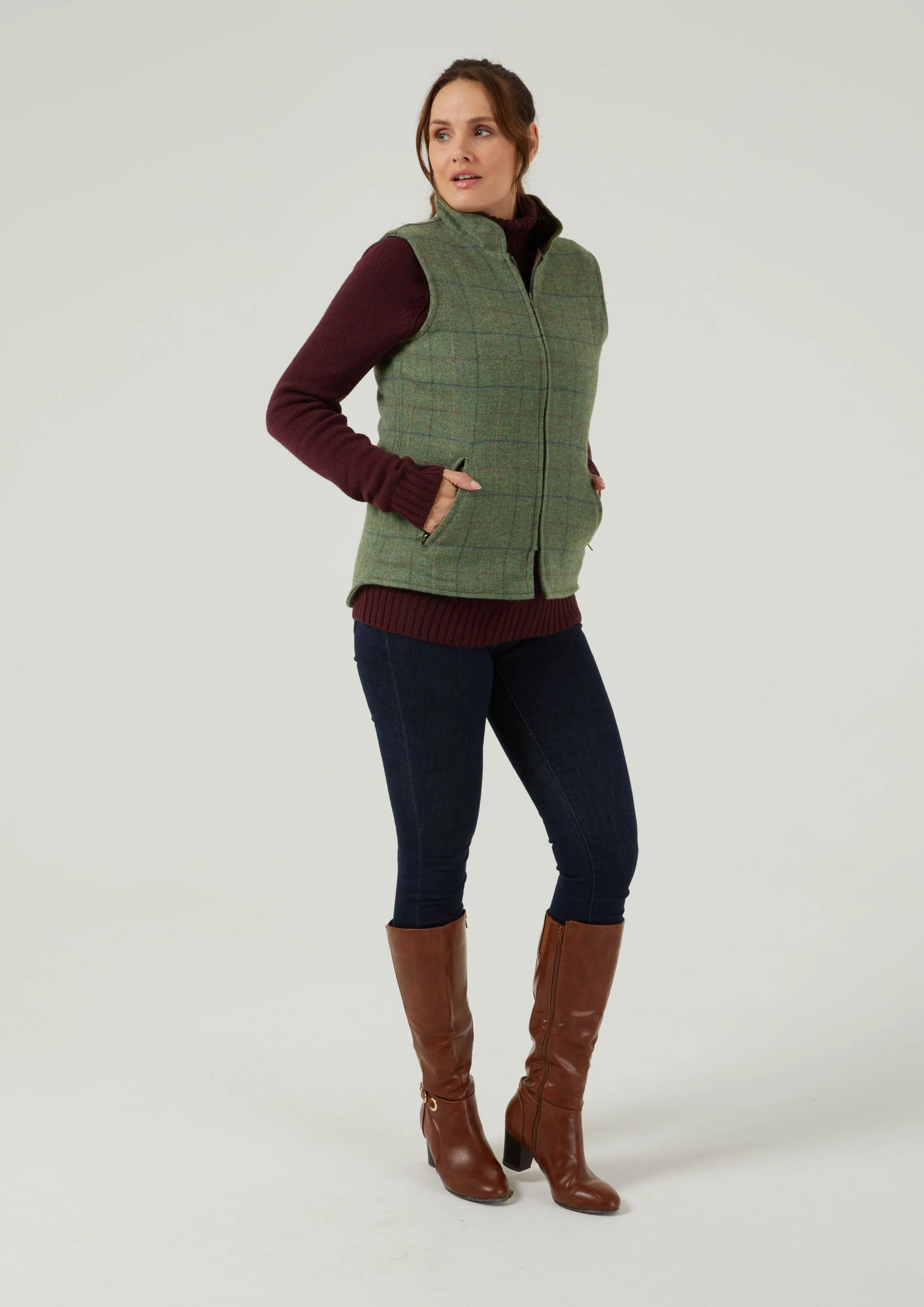 Rutland Ladies Tweed Gilet In Spindle