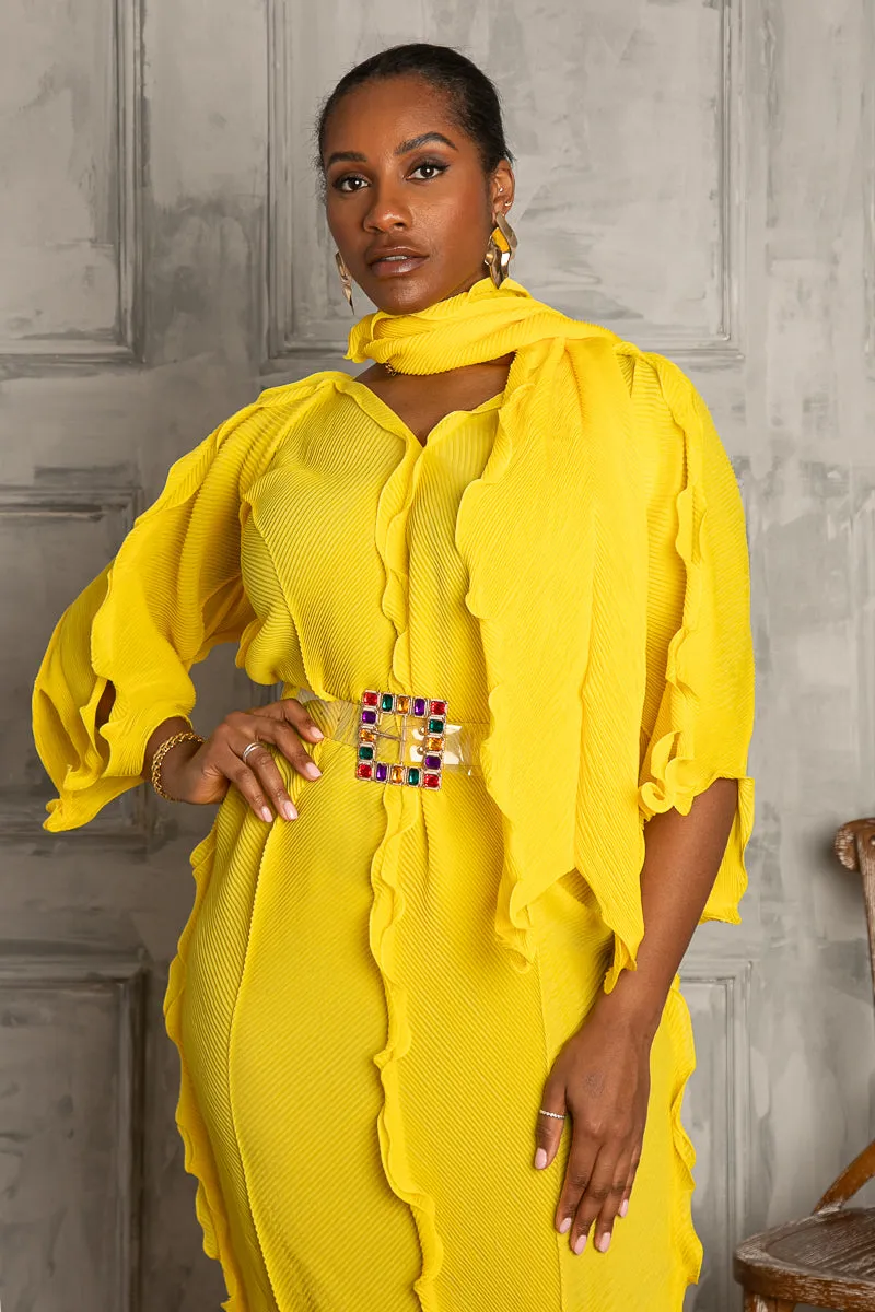 SABRINA LONG RUFFLE DRESS - YELLOW