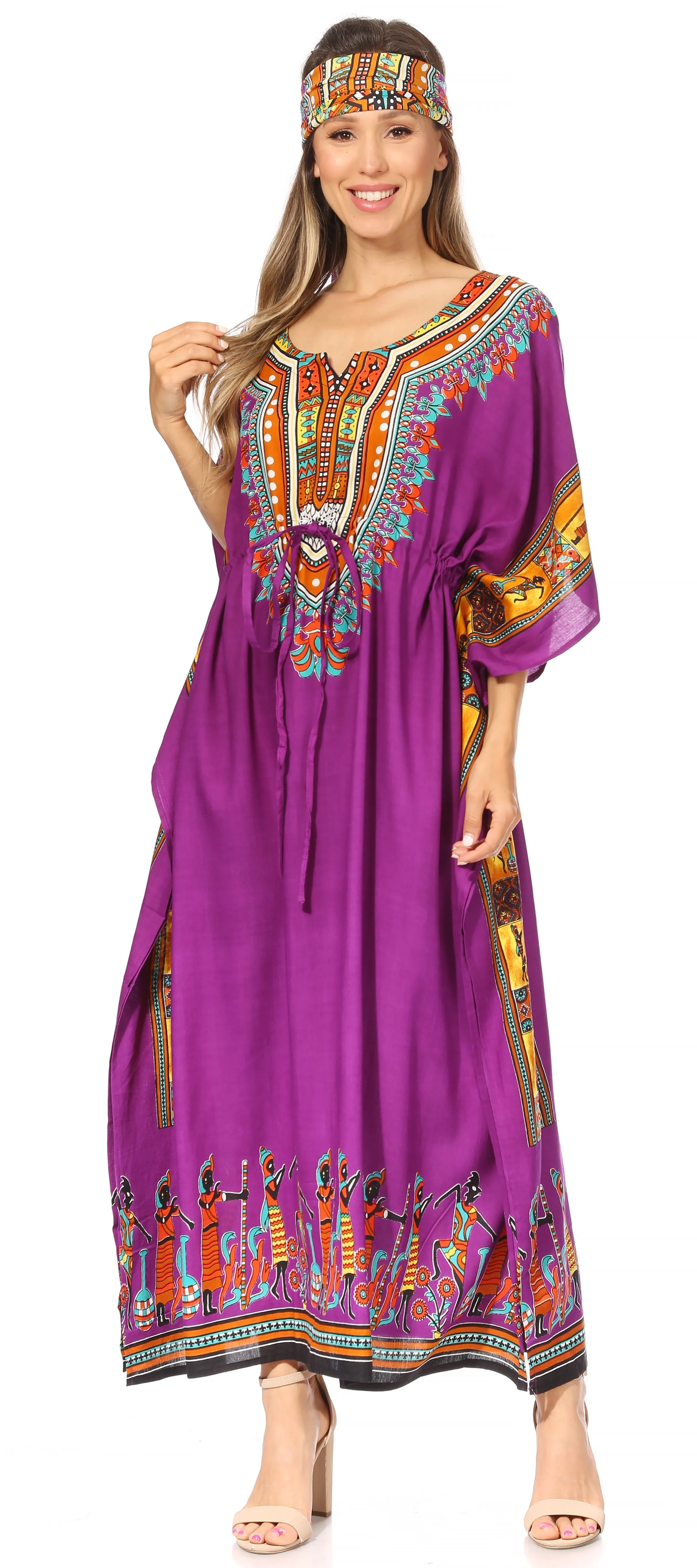 Sakkas Mera Women's Long Loose Short Sleeve Summer Casual Caftan Kaftan Dress