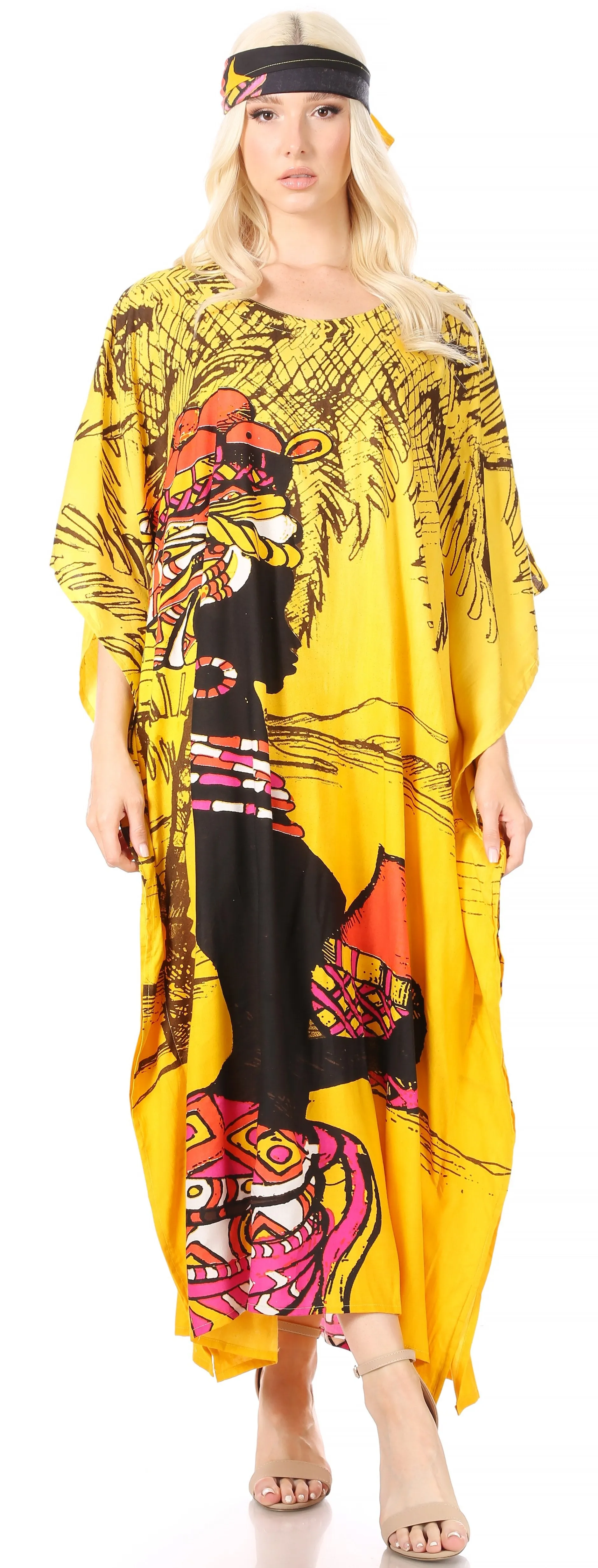 Sakkas Mera Women's Long Loose Short Sleeve Summer Casual Caftan Kaftan Dress