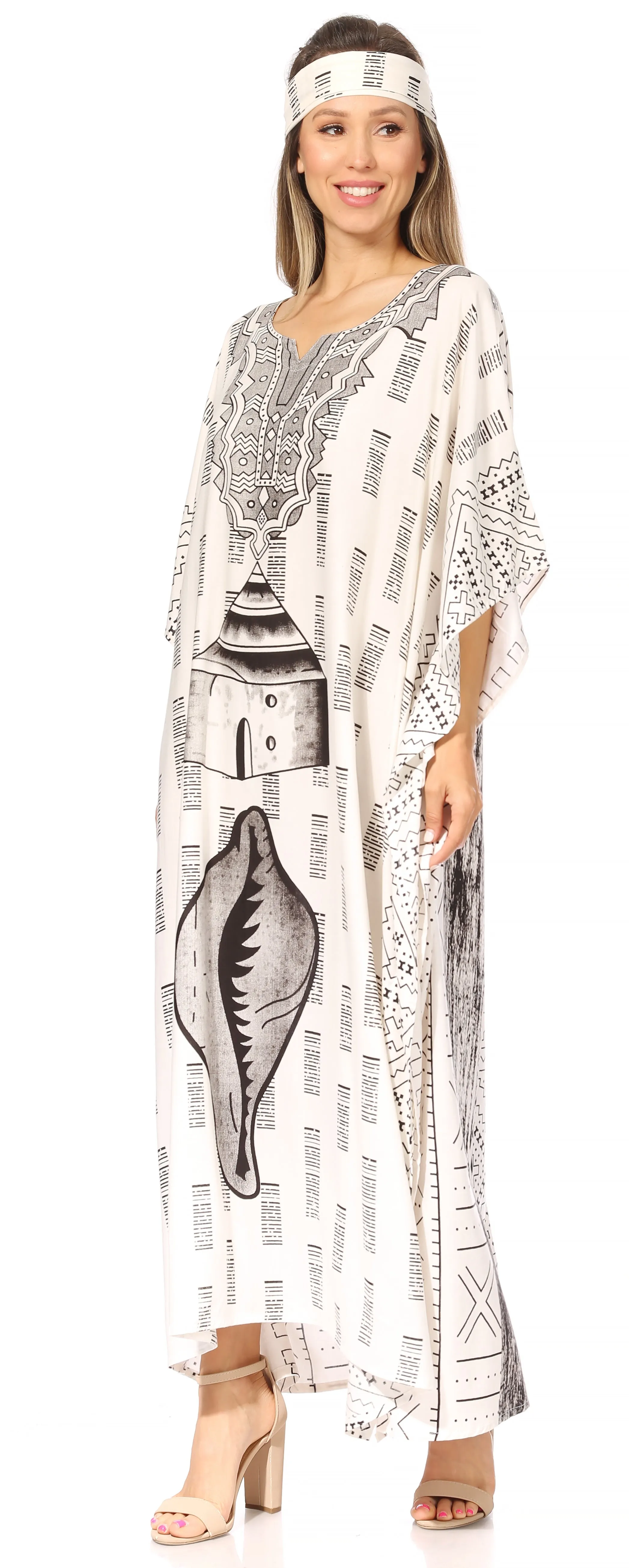 Sakkas Mera Women's Long Loose Short Sleeve Summer Casual Caftan Kaftan Dress