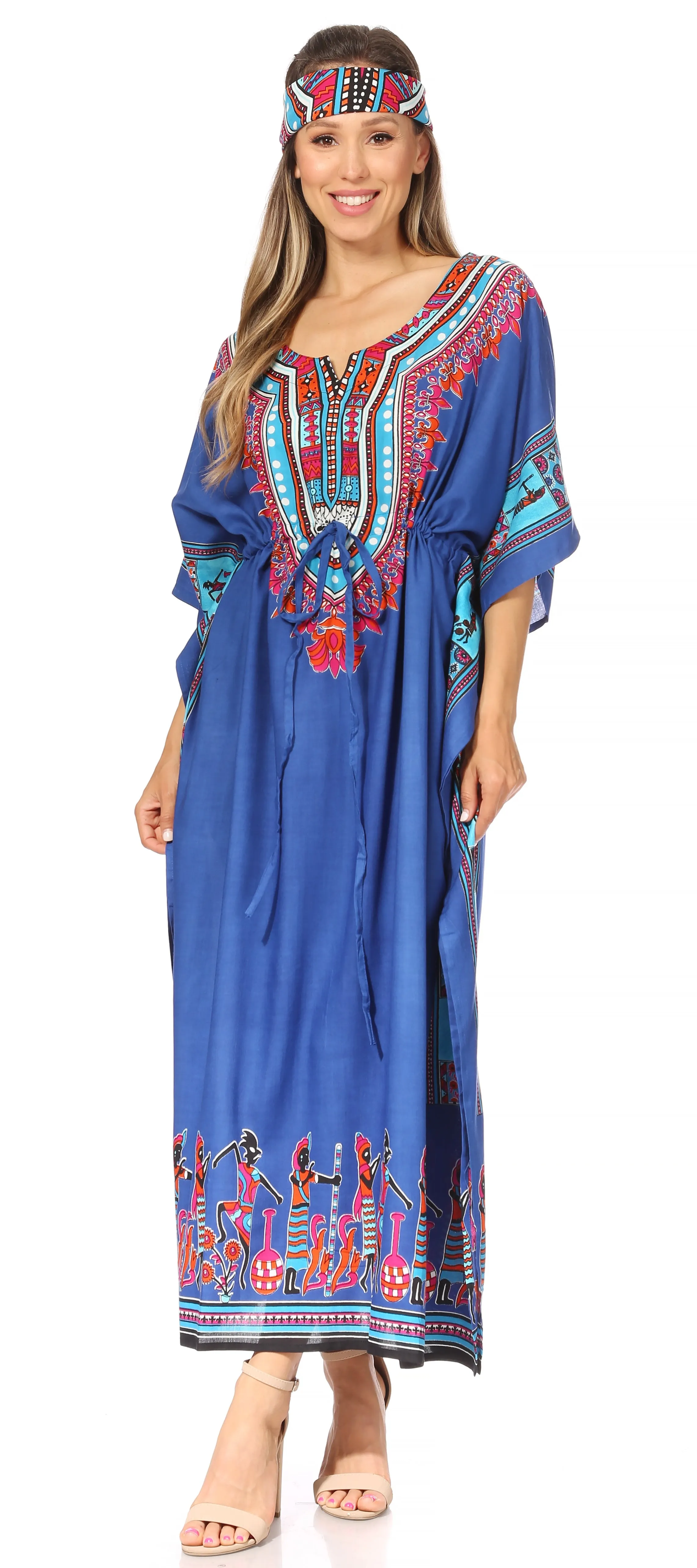 Sakkas Mera Women's Long Loose Short Sleeve Summer Casual Caftan Kaftan Dress