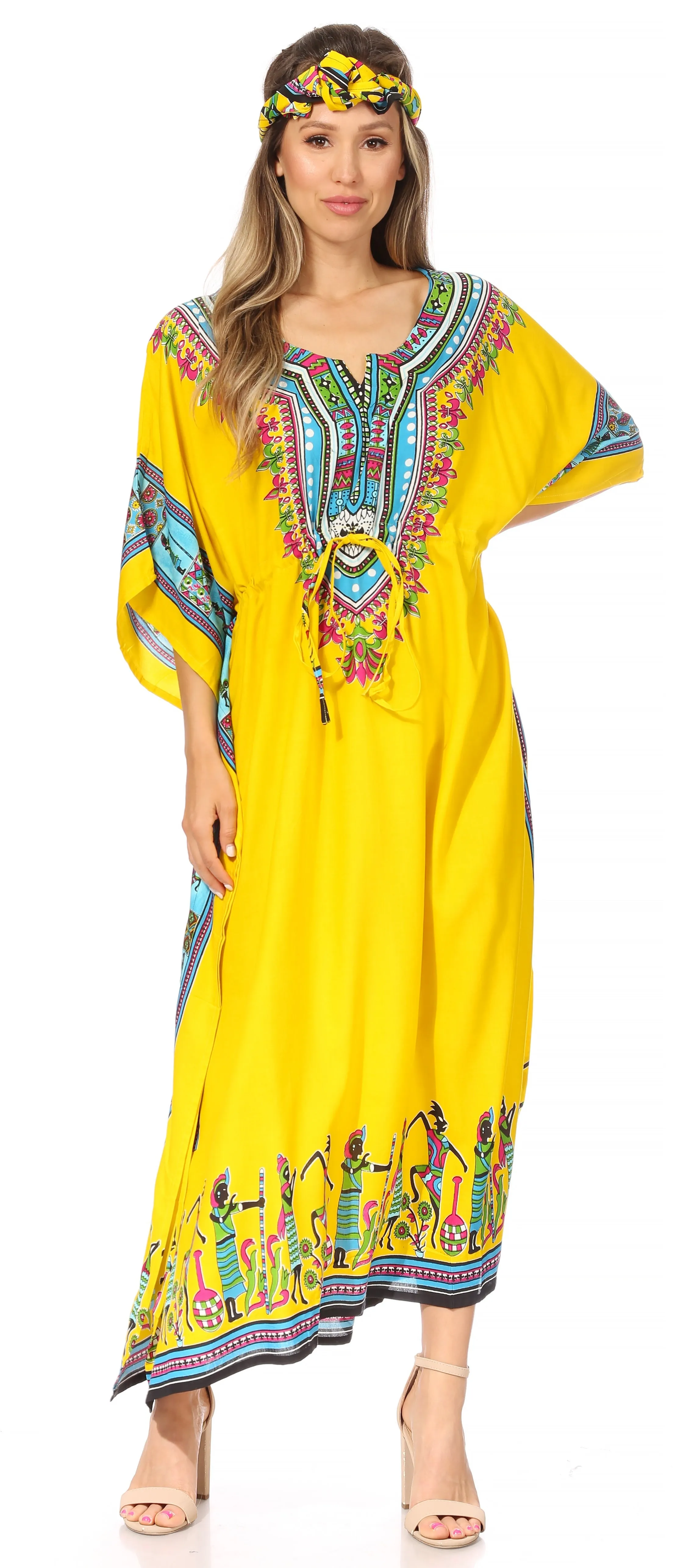 Sakkas Mera Women's Long Loose Short Sleeve Summer Casual Caftan Kaftan Dress