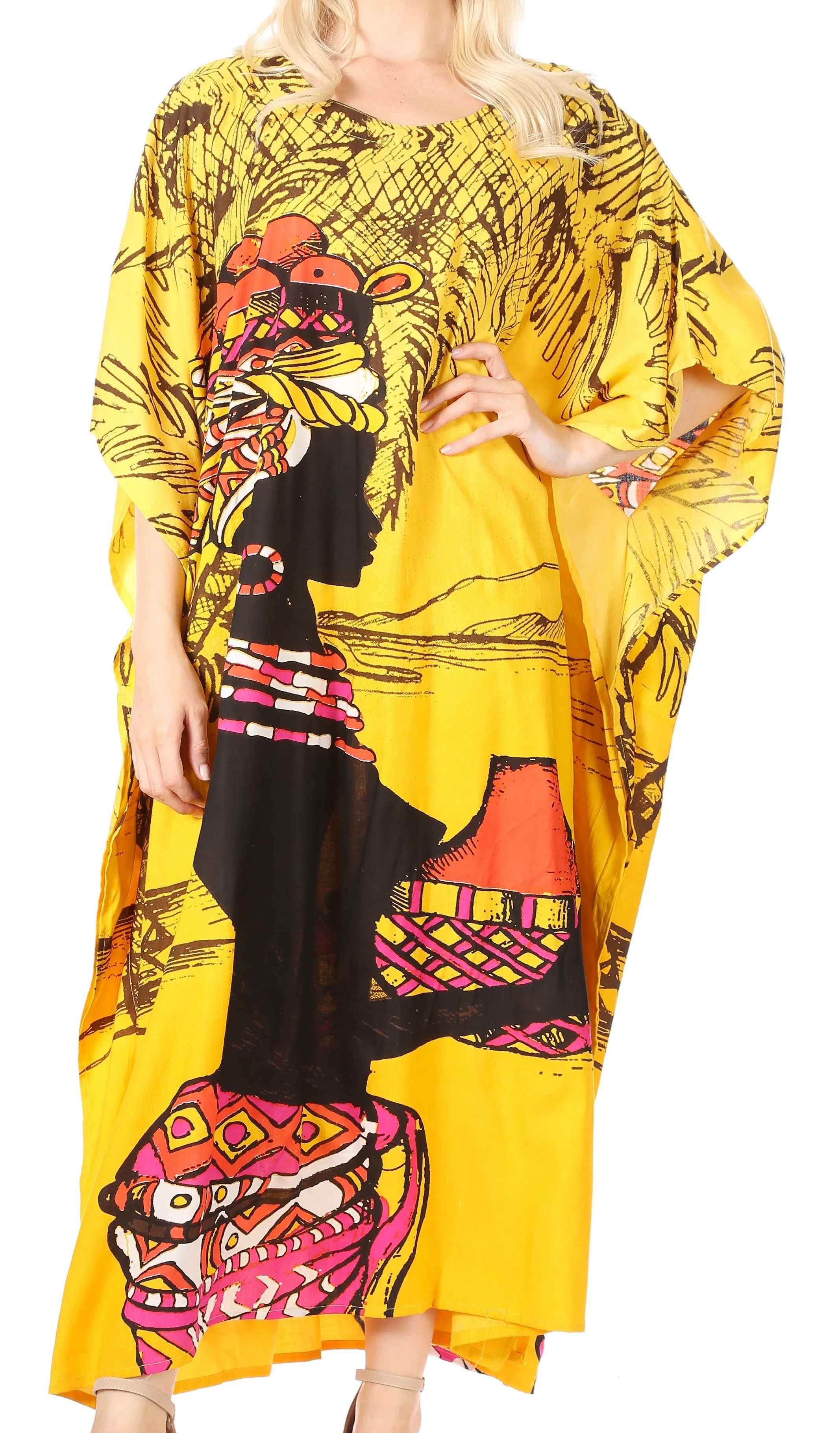 Sakkas Mera Women's Long Loose Short Sleeve Summer Casual Caftan Kaftan Dress