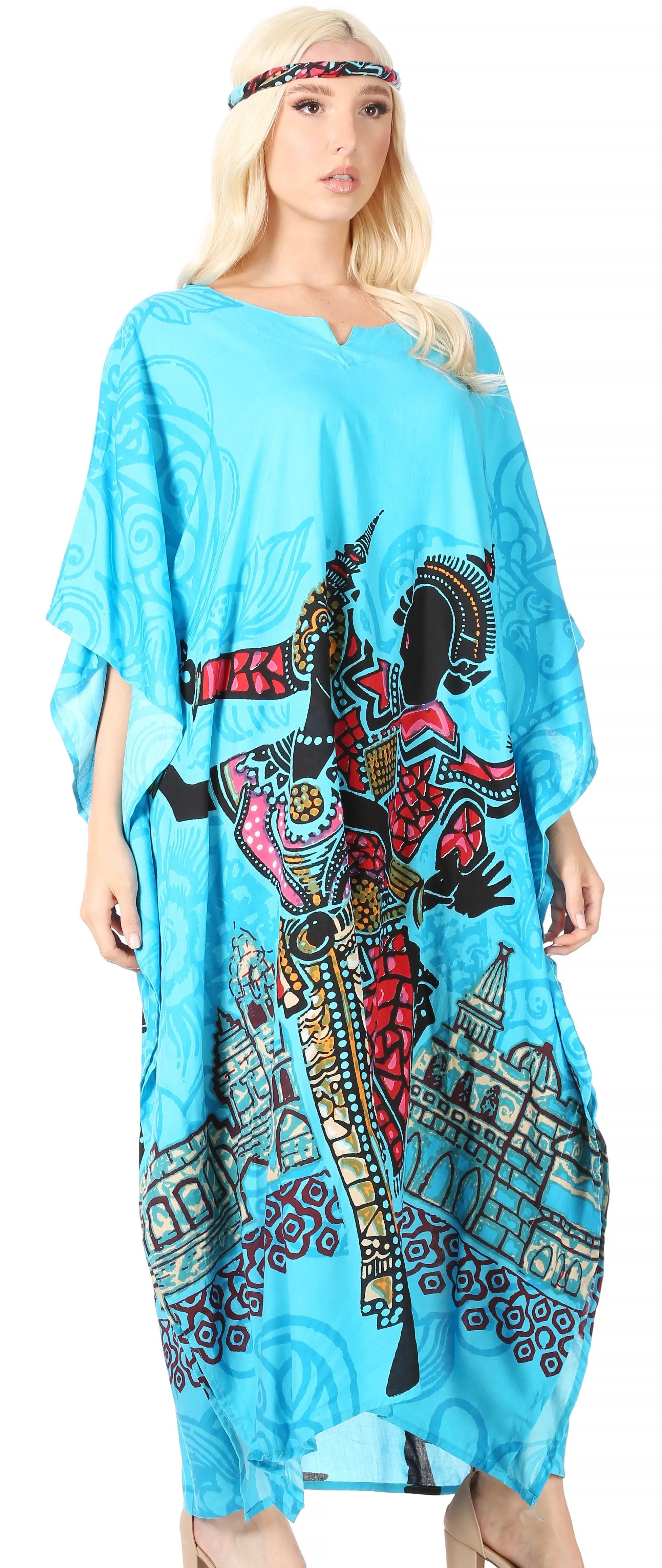 Sakkas Mera Women's Long Loose Short Sleeve Summer Casual Caftan Kaftan Dress