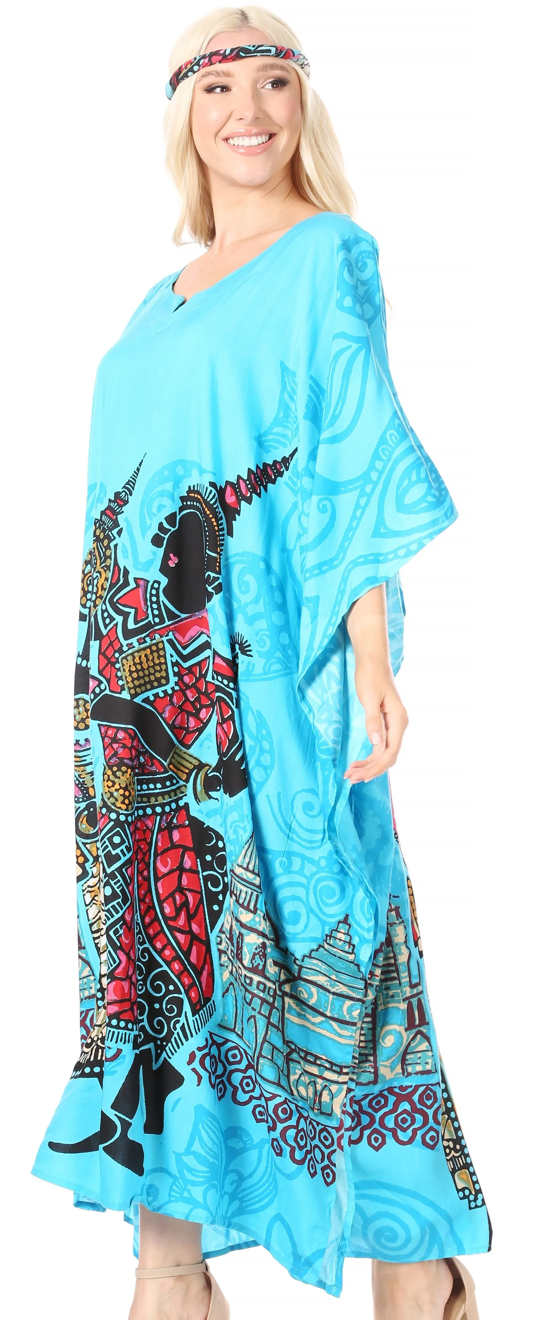 Sakkas Mera Women's Long Loose Short Sleeve Summer Casual Caftan Kaftan Dress