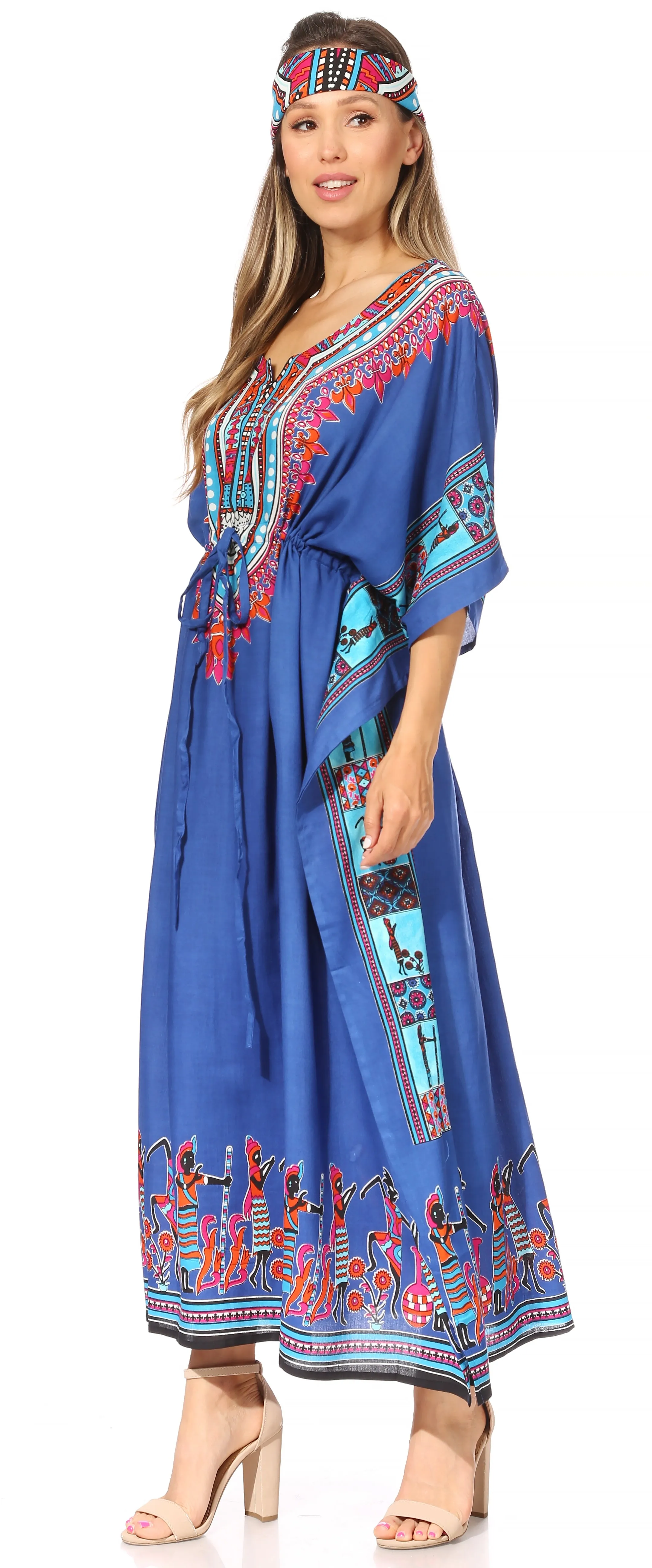 Sakkas Mera Women's Long Loose Short Sleeve Summer Casual Caftan Kaftan Dress