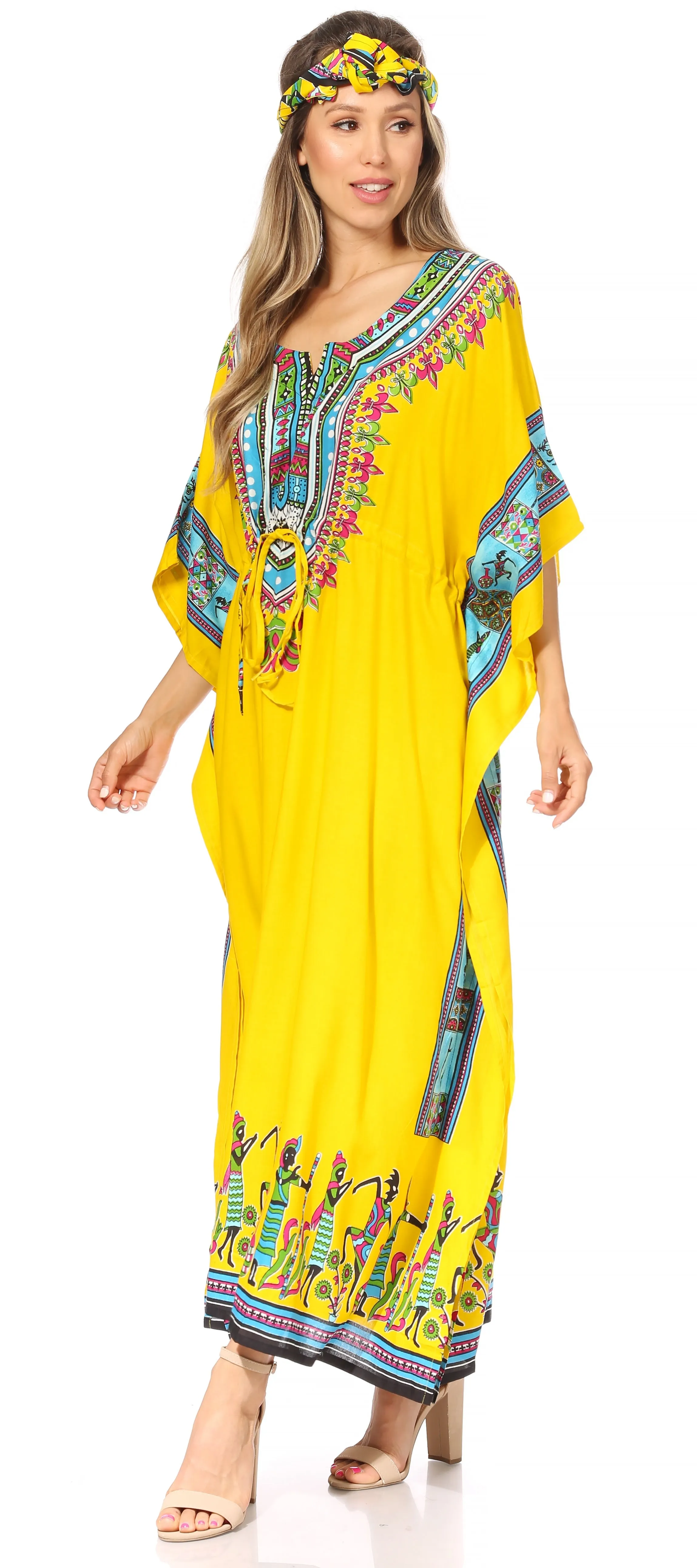 Sakkas Mera Women's Long Loose Short Sleeve Summer Casual Caftan Kaftan Dress