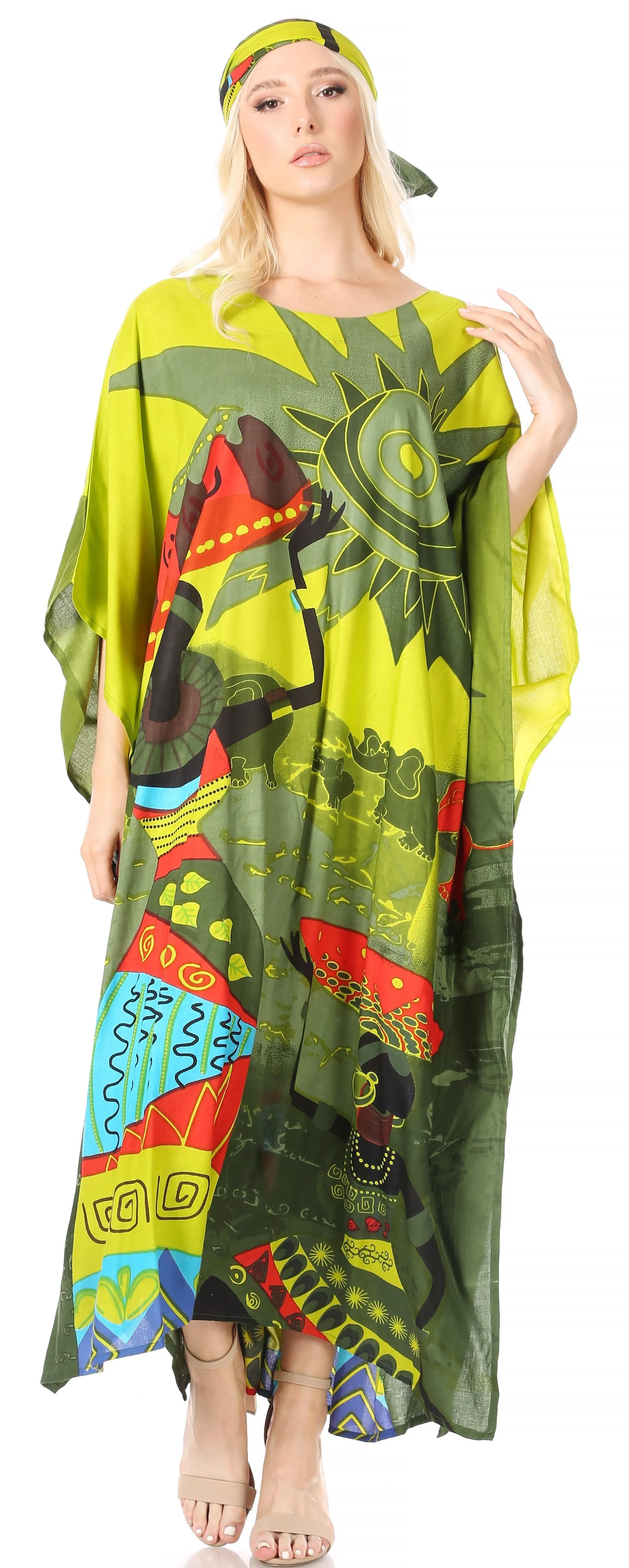 Sakkas Mera Women's Long Loose Short Sleeve Summer Casual Caftan Kaftan Dress