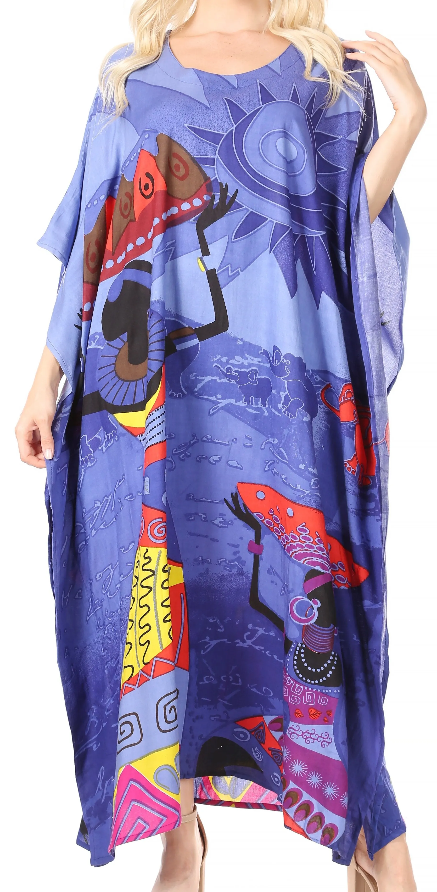 Sakkas Mera Women's Long Loose Short Sleeve Summer Casual Caftan Kaftan Dress