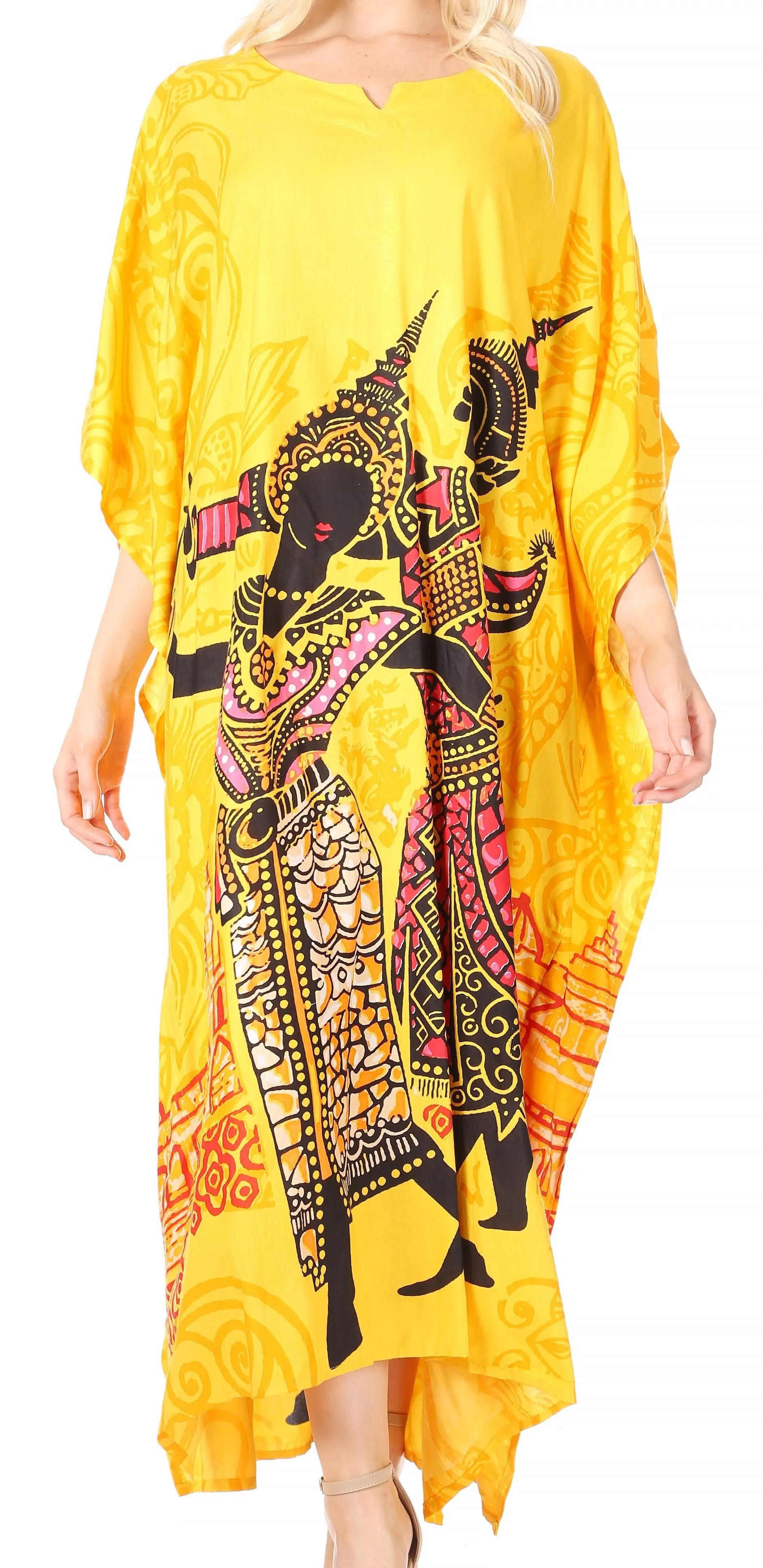 Sakkas Mera Women's Long Loose Short Sleeve Summer Casual Caftan Kaftan Dress