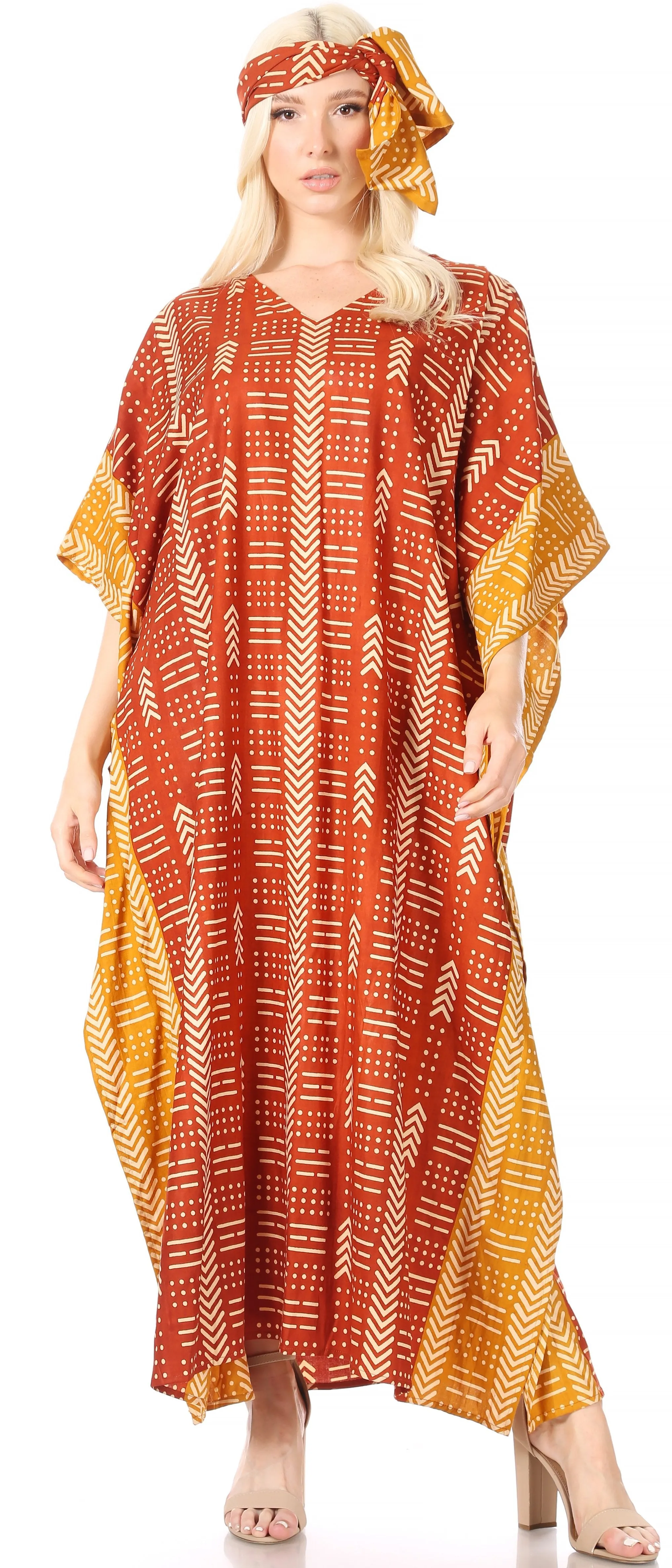 Sakkas Mera Women's Long Loose Short Sleeve Summer Casual Caftan Kaftan Dress