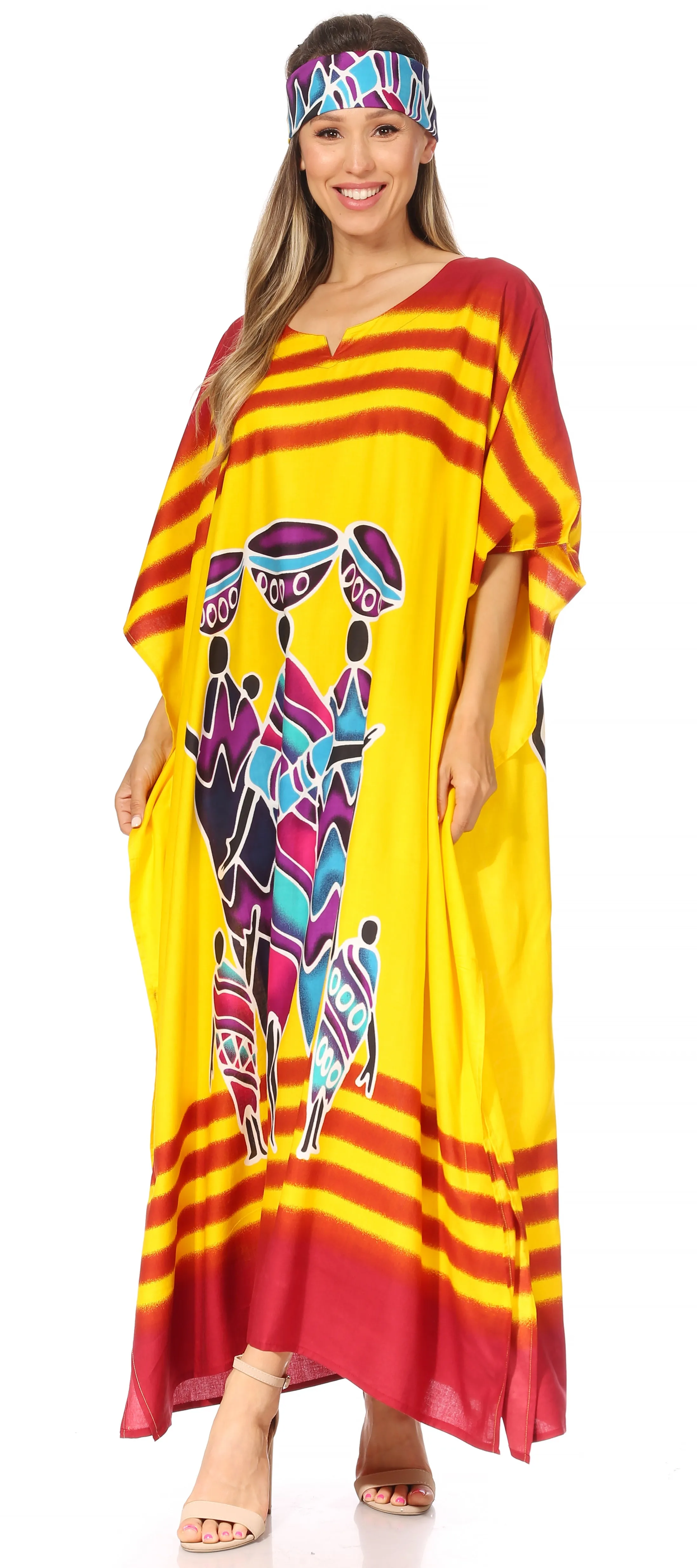 Sakkas Mera Women's Long Loose Short Sleeve Summer Casual Caftan Kaftan Dress