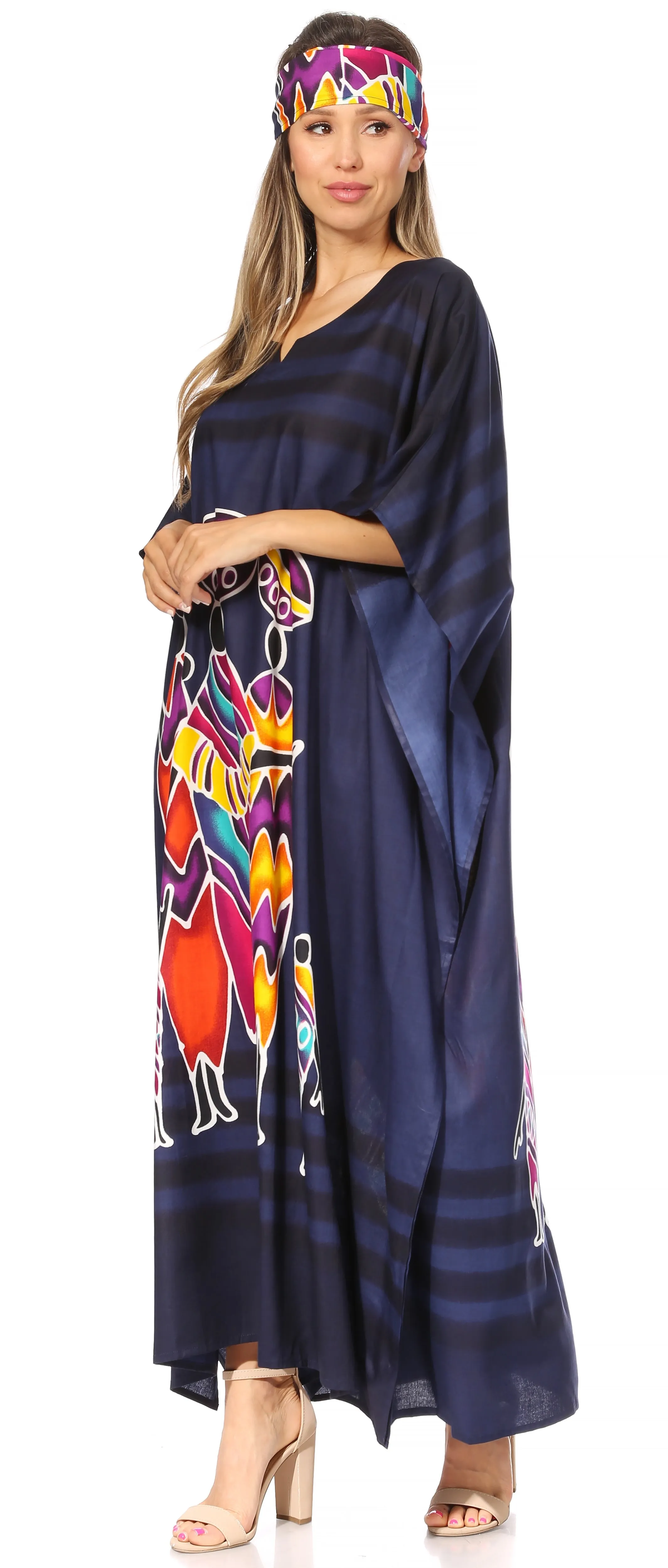 Sakkas Mera Women's Long Loose Short Sleeve Summer Casual Caftan Kaftan Dress