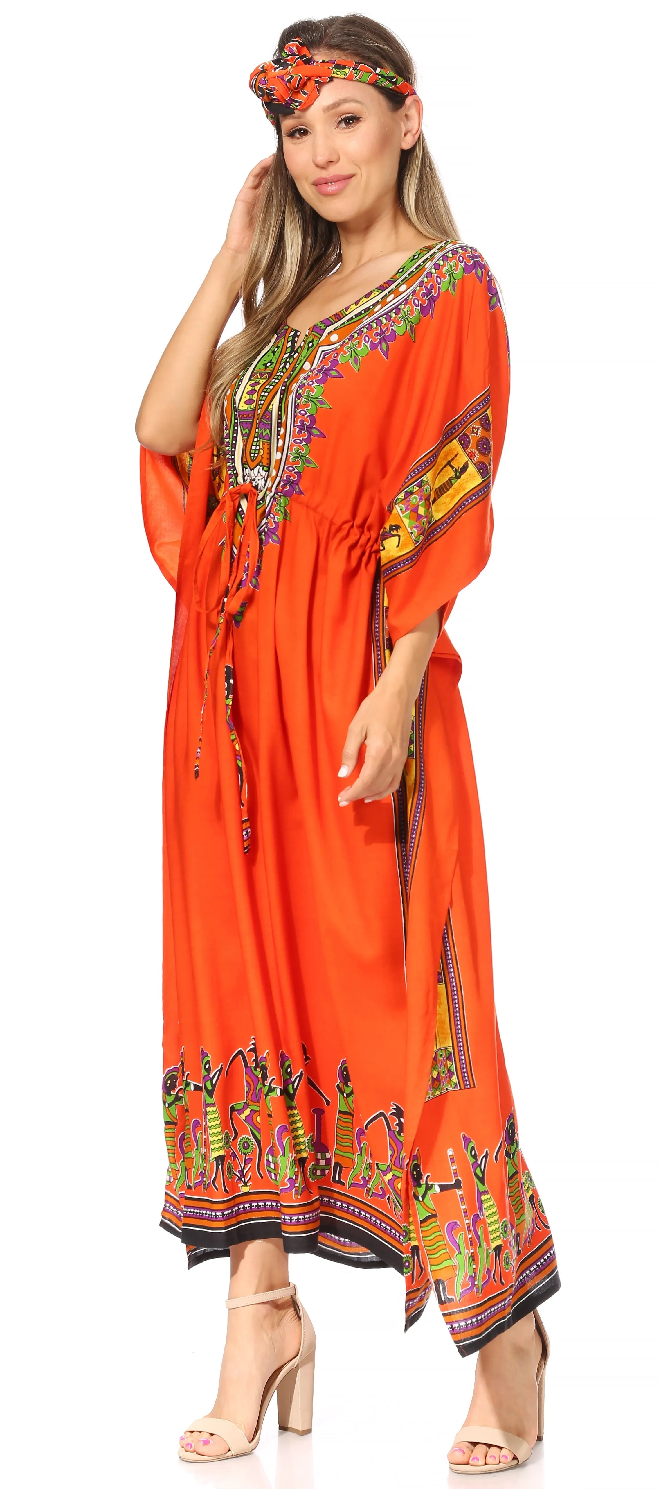 Sakkas Mera Women's Long Loose Short Sleeve Summer Casual Caftan Kaftan Dress