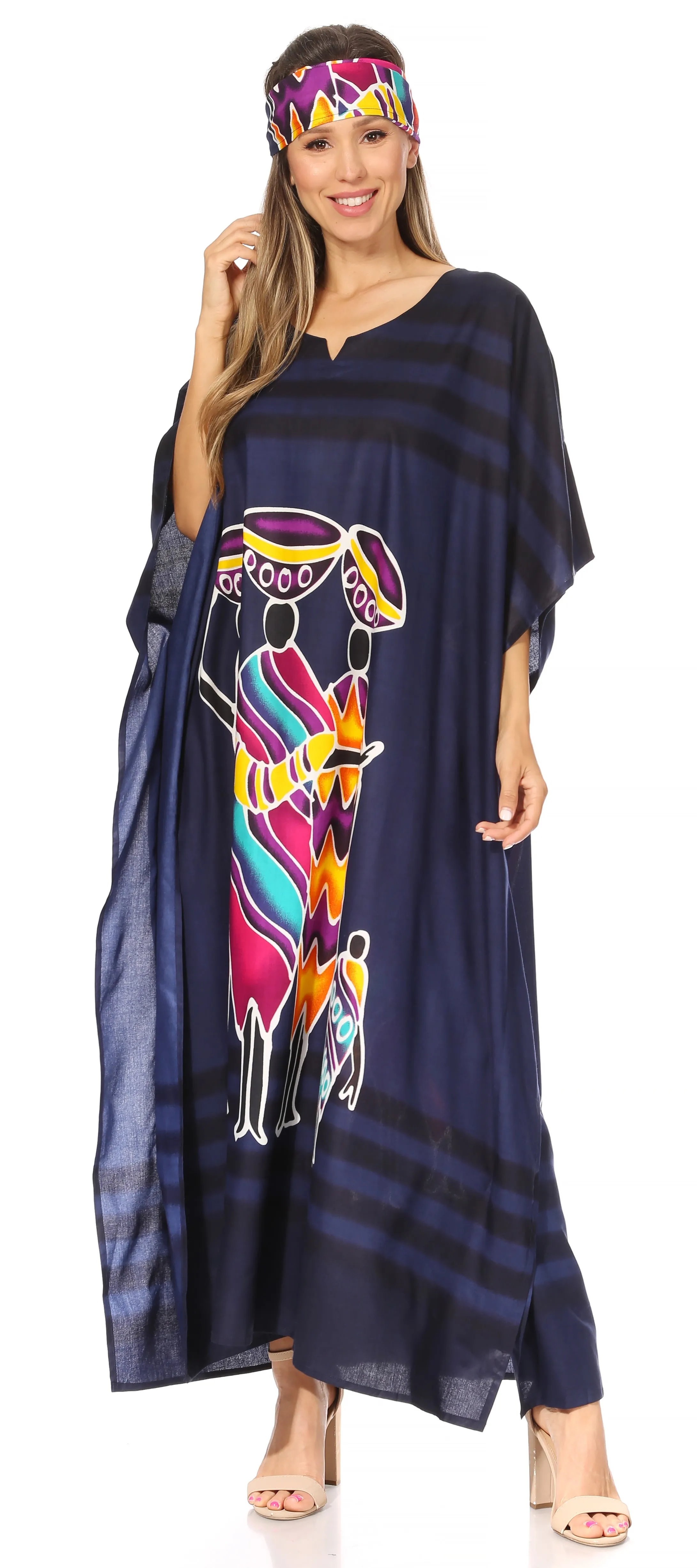 Sakkas Mera Women's Long Loose Short Sleeve Summer Casual Caftan Kaftan Dress