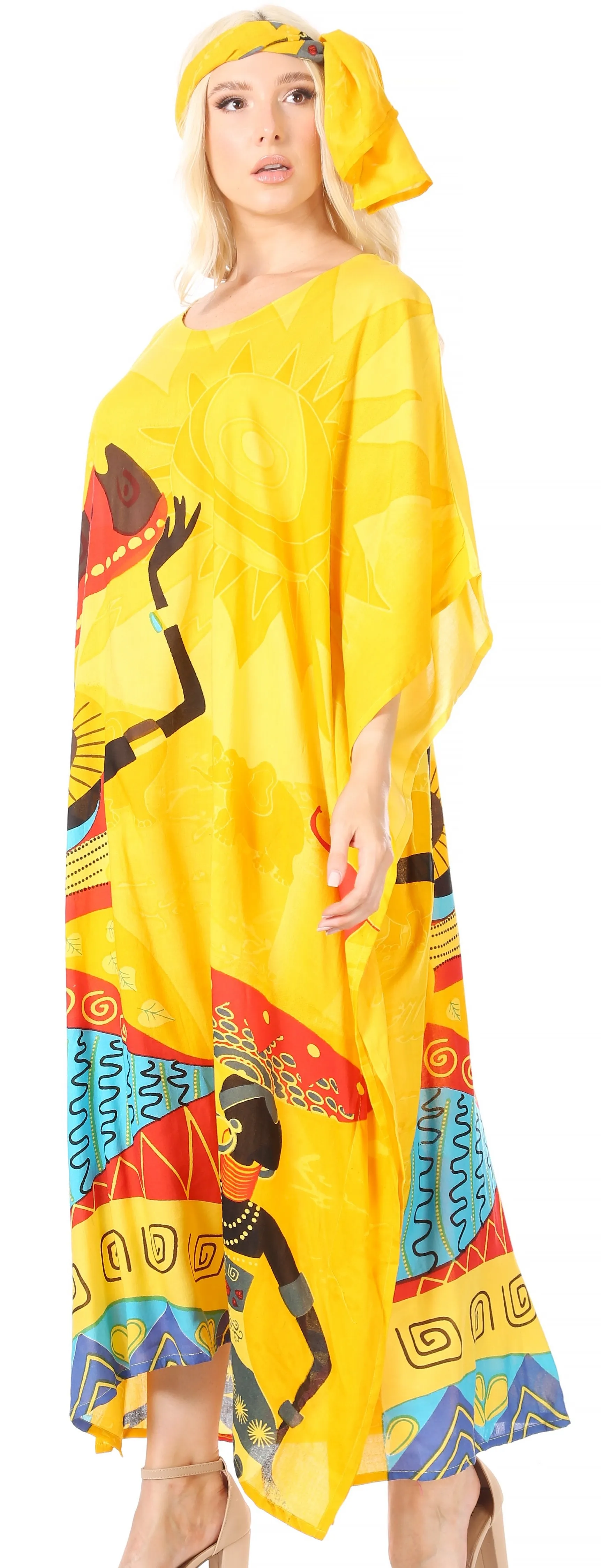 Sakkas Mera Women's Long Loose Short Sleeve Summer Casual Caftan Kaftan Dress