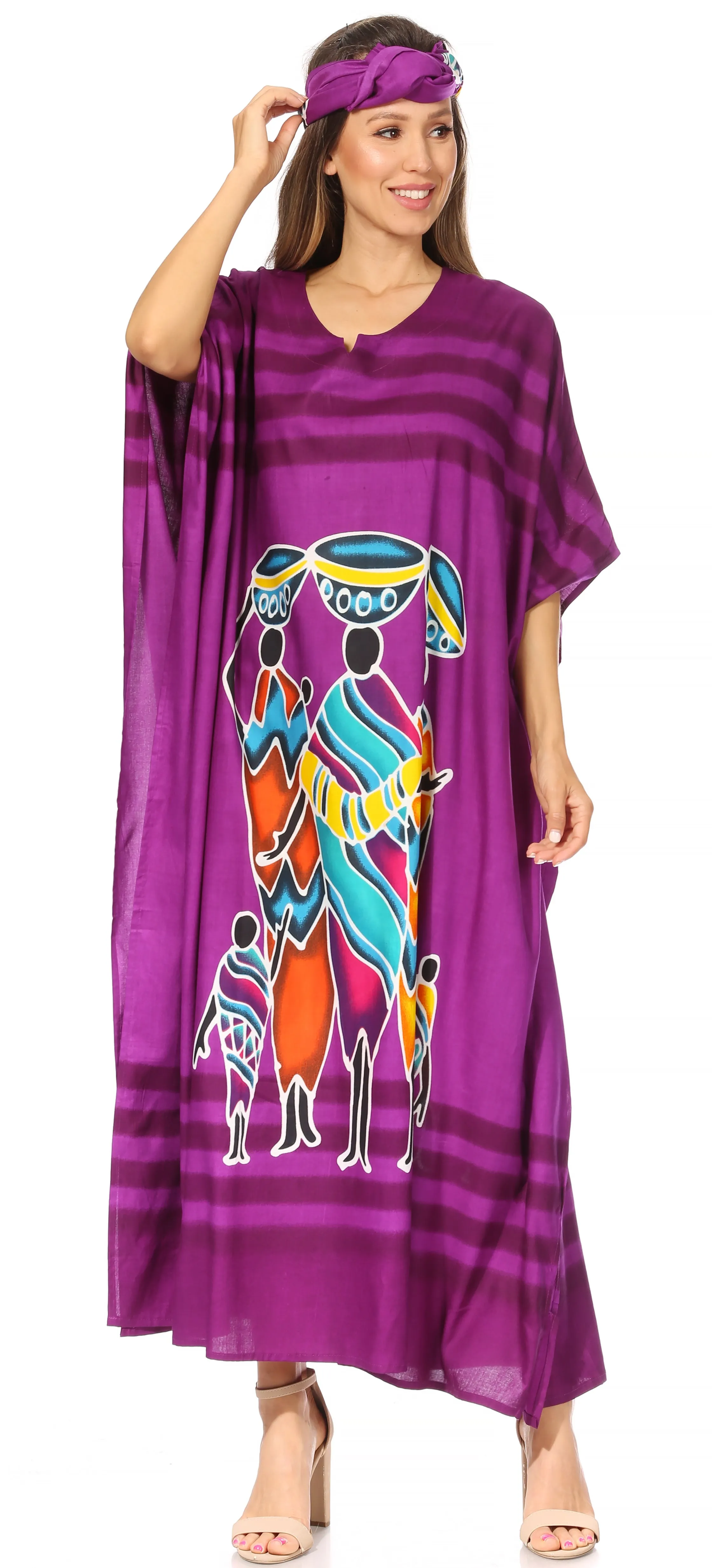 Sakkas Mera Women's Long Loose Short Sleeve Summer Casual Caftan Kaftan Dress