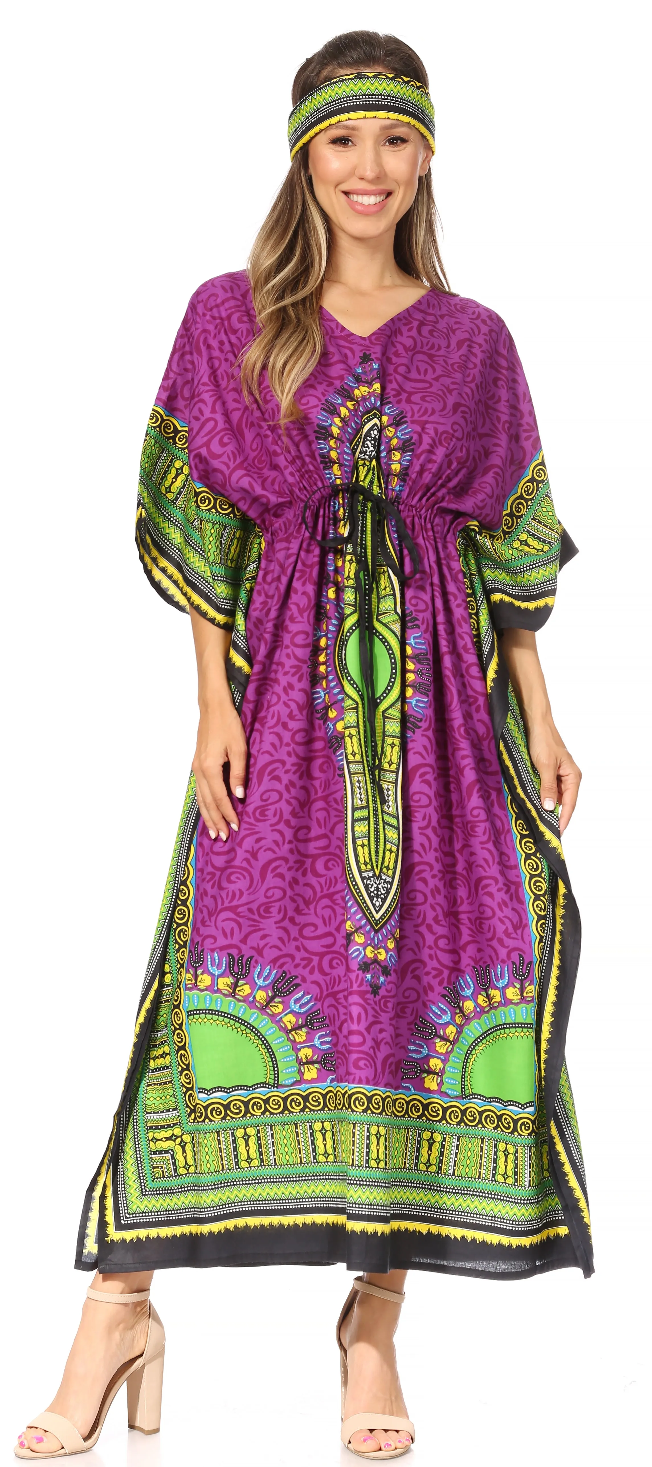 Sakkas Mera Women's Long Loose Short Sleeve Summer Casual Caftan Kaftan Dress