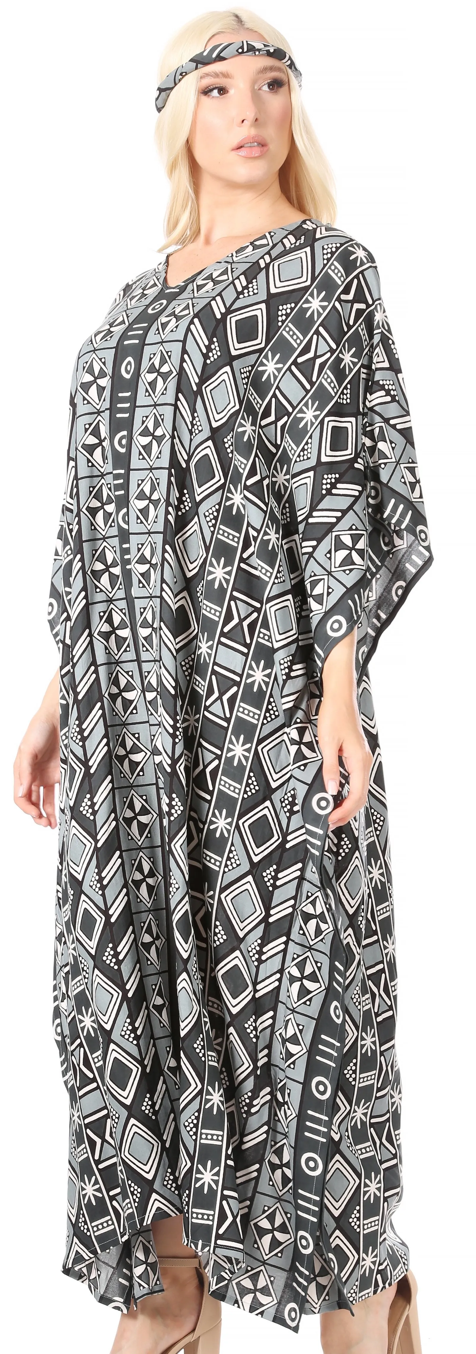 Sakkas Mera Women's Long Loose Short Sleeve Summer Casual Caftan Kaftan Dress