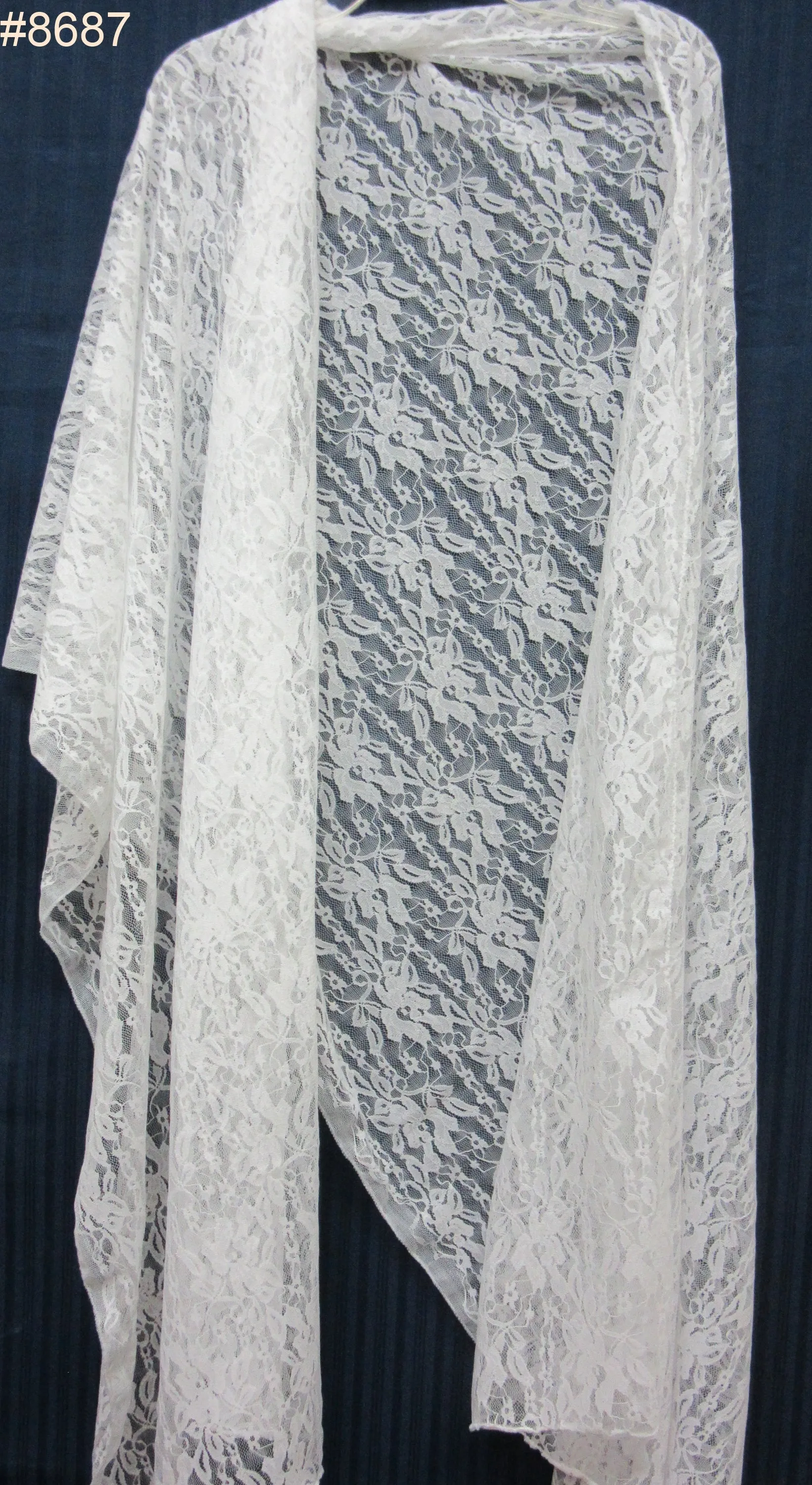 Scarf 8687 White Net Lace Dupatta Chunni Shawl