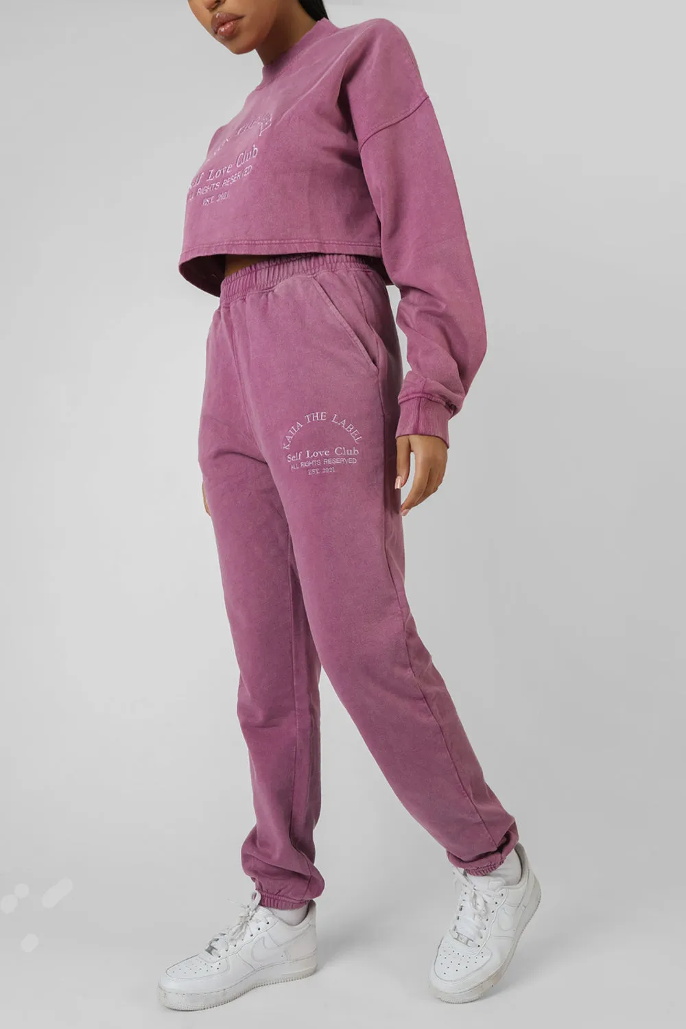 Self Love Club Embroidery Joggers Purple