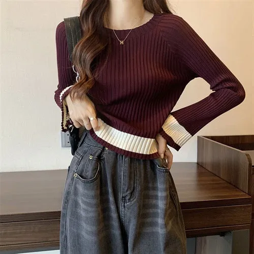 Short knit sweater women's autumn and winter 2024 new design sense niche thin net red long sleeve t-shirt top base layer