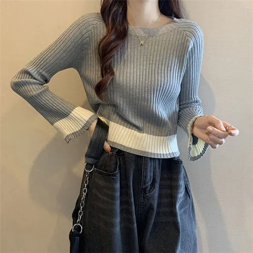 Short knit sweater women's autumn and winter 2024 new design sense niche thin net red long sleeve t-shirt top base layer