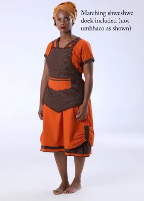 Shweshwe Dress, Apron & Doek