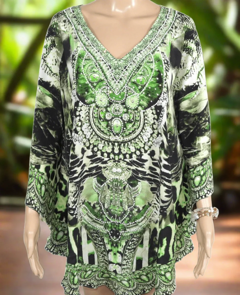 Silk Embellished Butterfly Top - Garbo Green-Fashion Spectrum