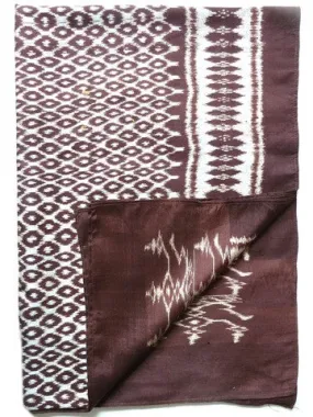 Silk Ikat Textile Wall Hanging Throw Chocolate Ivory