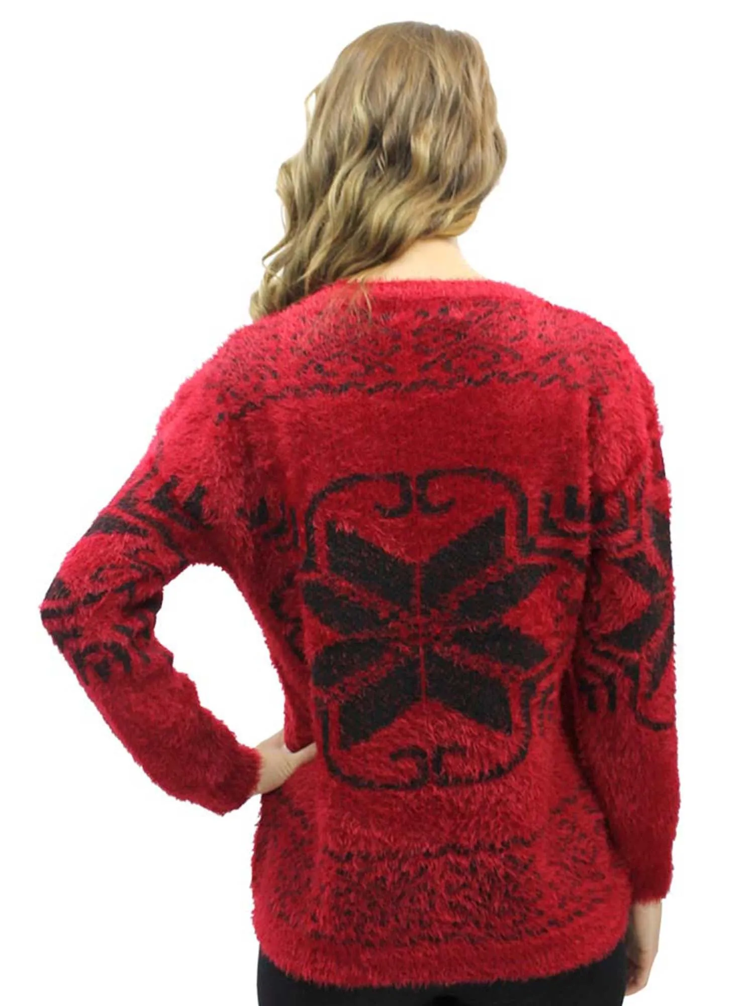 Snowflake Pattern Fuzzy Eyelash Knit Sweater