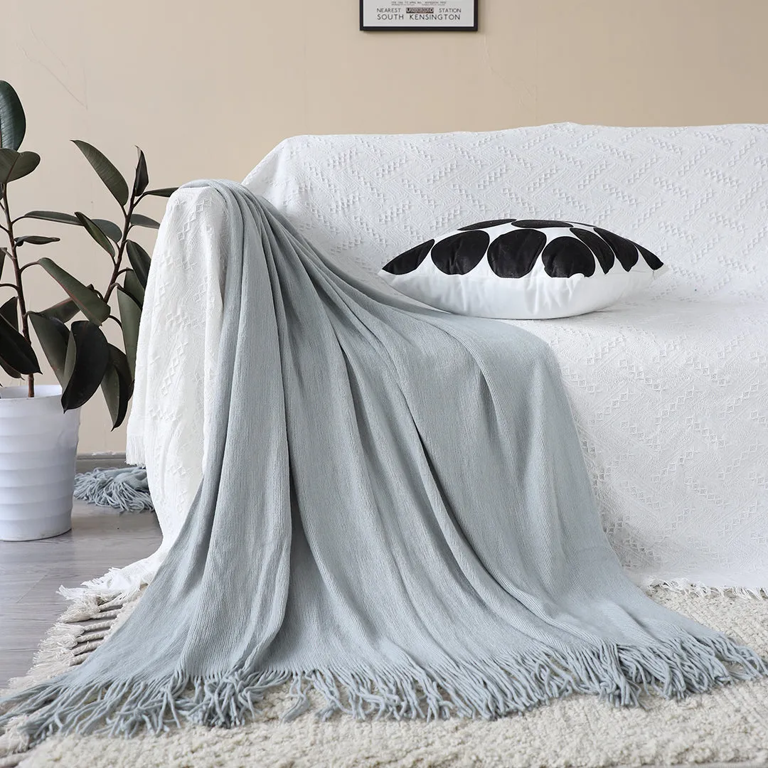 SOGA 2X Grey Acrylic Knitted Throw Blanket Solid Fringed Warm Cozy Woven Cover Couch Bed Sofa Home Decor