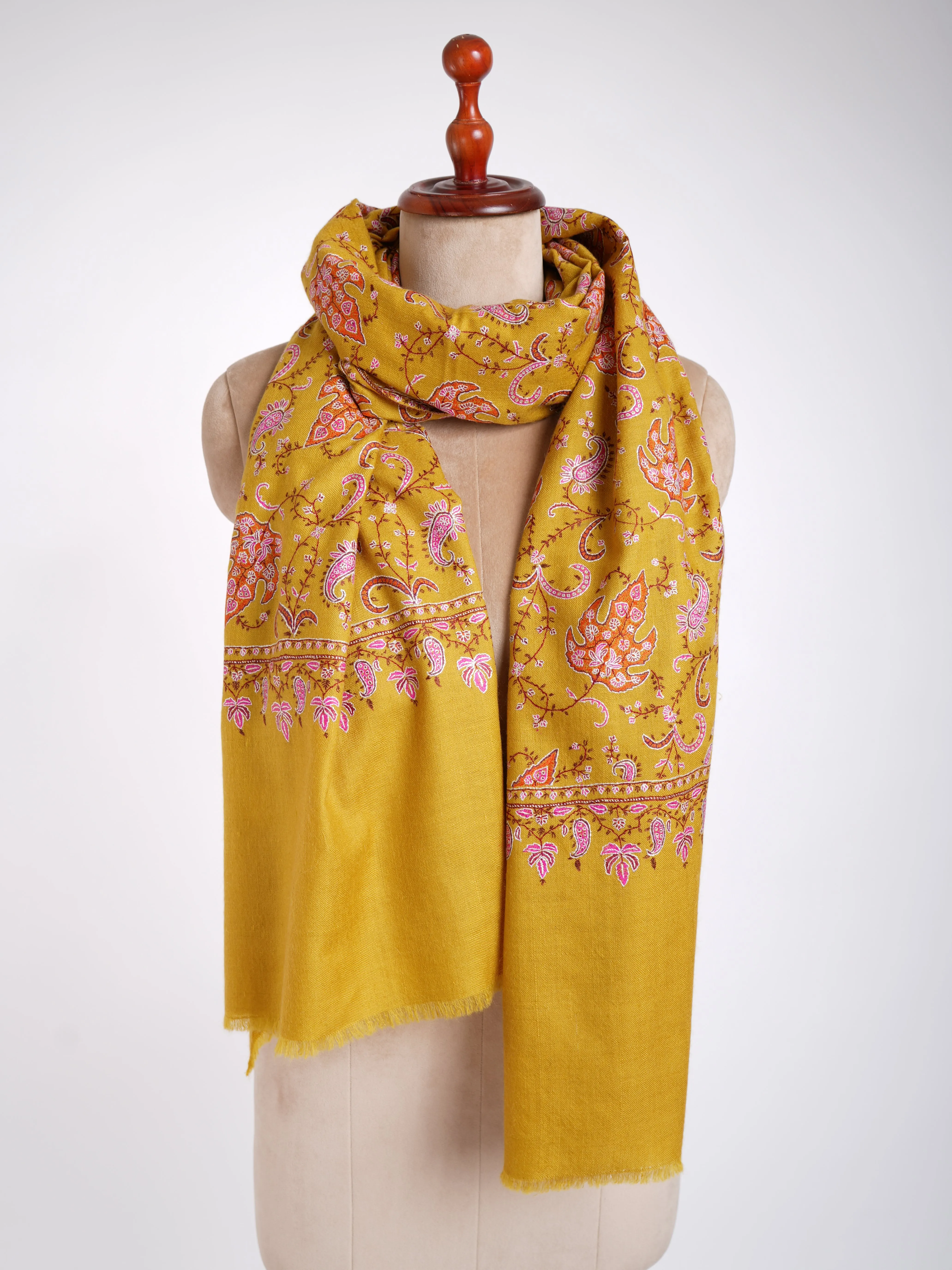 Sozni Jalldar Hand Embroidered Pashmina Shawl Gold