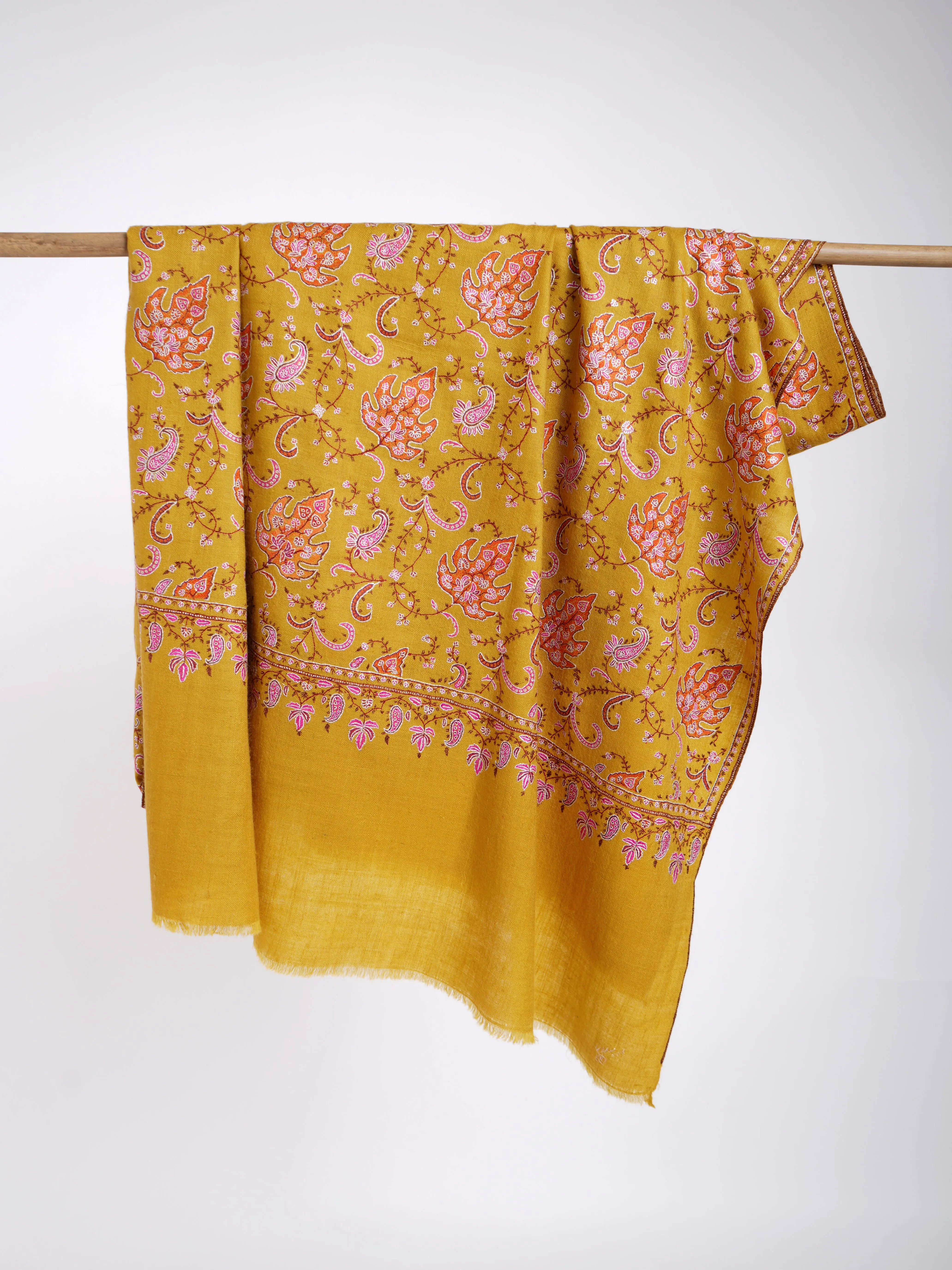 Sozni Jalldar Hand Embroidered Pashmina Shawl Gold